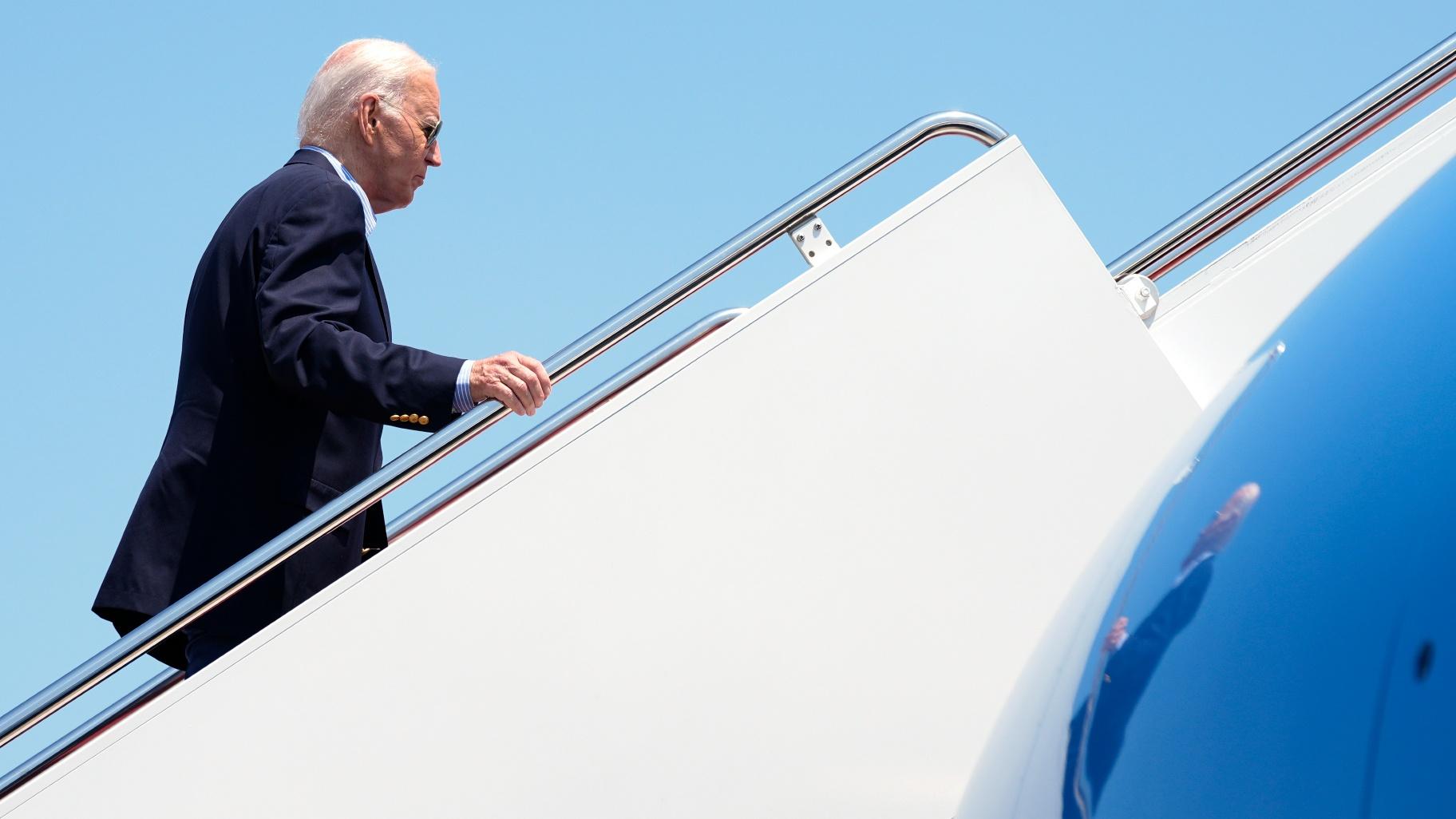 President Joe Biden boards Air Force One at Andrews Air Force Base, Md., as he leaves for a campaign trip to Madison, Wis., Friday, July 5, 2024. (AP Photo / Manuel Balce Ceneta)