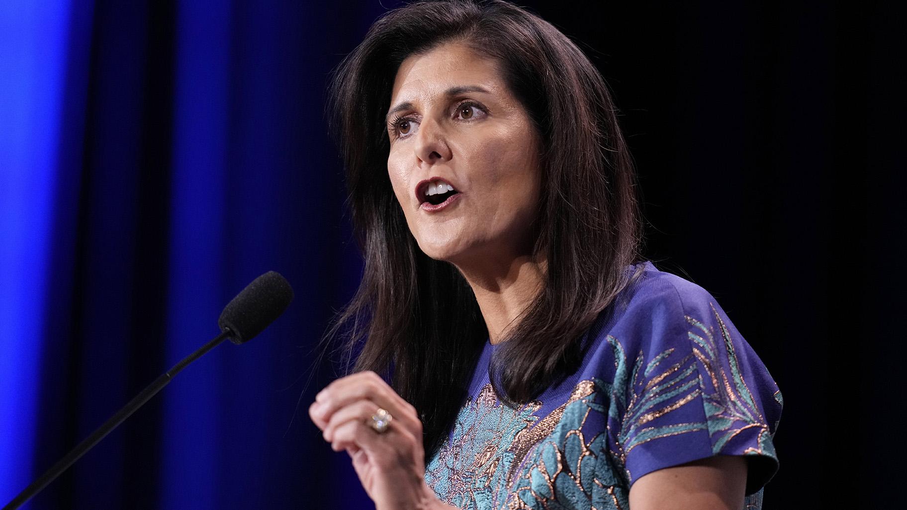 Former U.N. Ambassador Nikki Haley speaks at an annual leadership meeting of the Republican Jewish Coalition, Nov. 19, 2022, in Las Vegas. (AP Photo / John Locher, File)