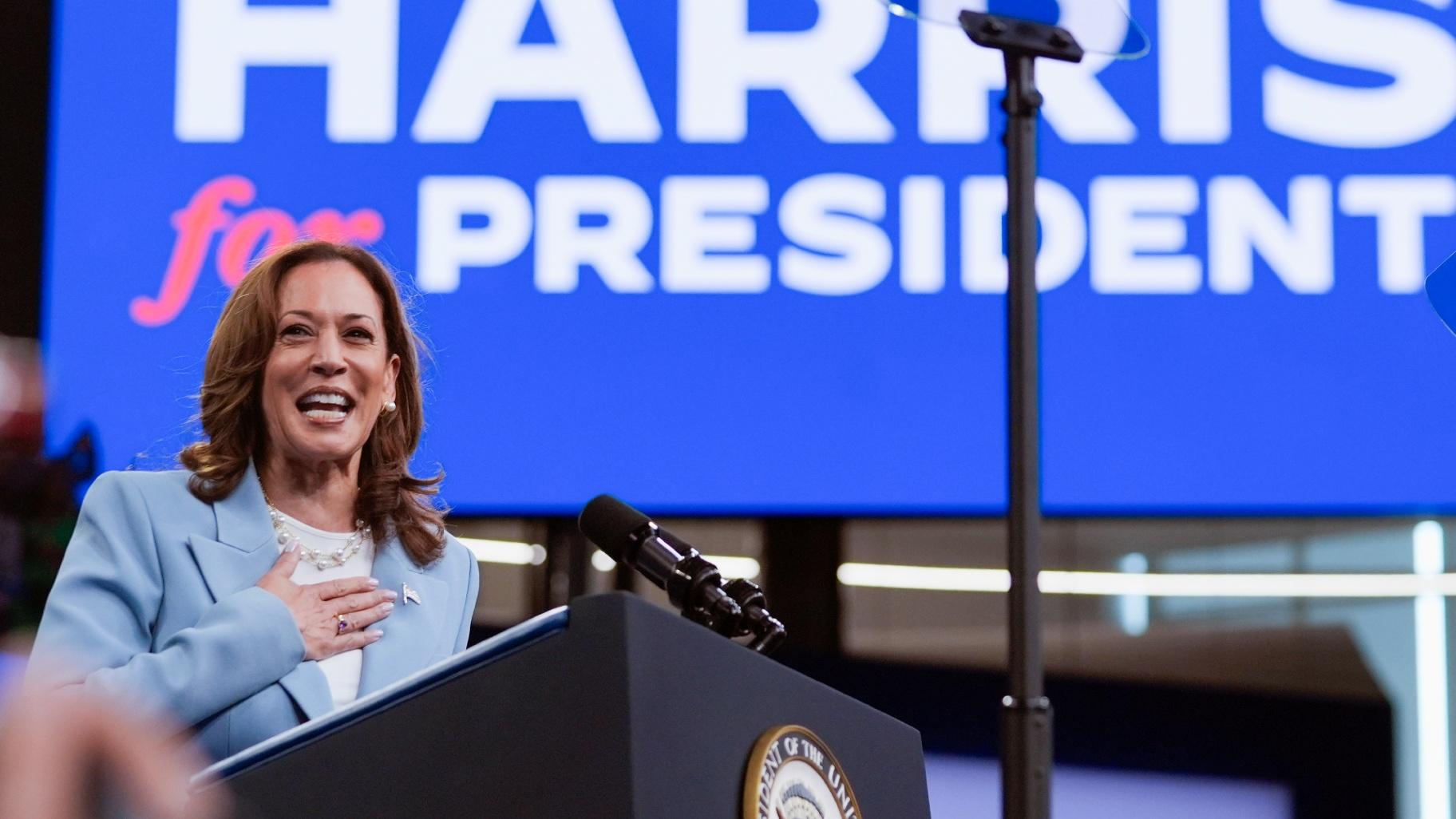 Vice President Kamala Harris speaks during a campaign rally, Tuesday, July 30, 2024, in Atlanta. (John Bazemore / AP Photo)