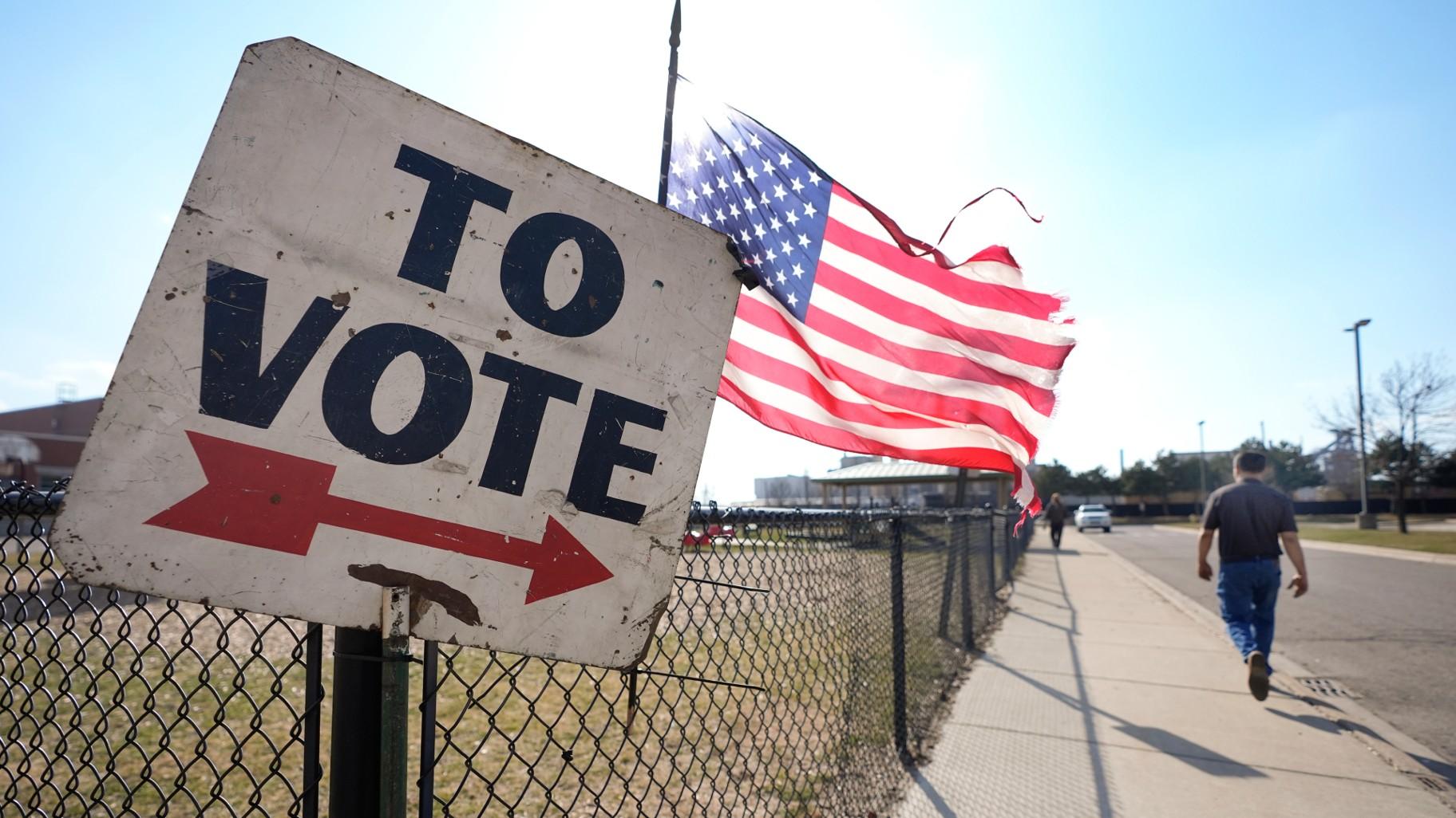 A voter walks to a Michigan primary election location in Dearborn, Mich., Tuesday, Feb. 27, 2024. Michigan is the last major primary state before Super Tuesday and a critical swing state in November's general election. (AP Photo / Paul Sancya)