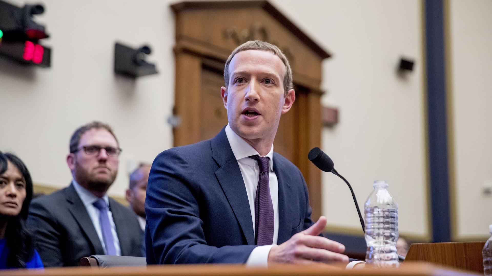 Facebook CEO Mark Zuckerberg testifies before a House Financial Services Committee hearing on Capitol Hill in Washington, Oct. 23, 2019. (AP Photo/Andrew Harnik)