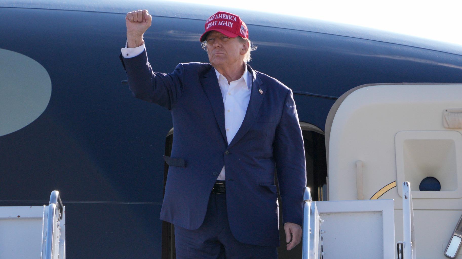 Republican presidential candidate former President Donald Trump gestures towards the crowd at a campaign rally Saturday, March 16, 2024, in Vandalia, Ohio. (AP Photo / Jeff Dean)