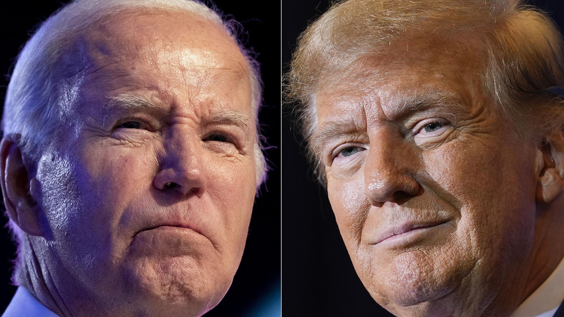 This combo image shows President Joe Biden, left, Jan. 5, 2024, and Republican presidential candidate former President Donald Trump, right, Jan. 19, 2024. (AP Photo, File)