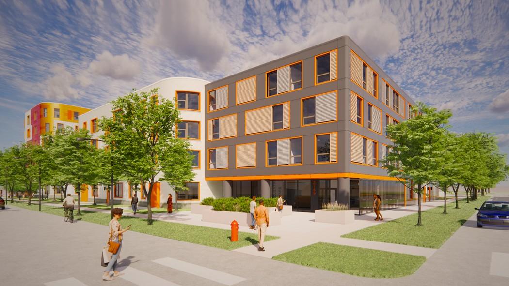 A rendering of affordable housing development Encuentro Square at 3759 W. Cortland St. in Logan Square (Canopy / architecture+ design)
