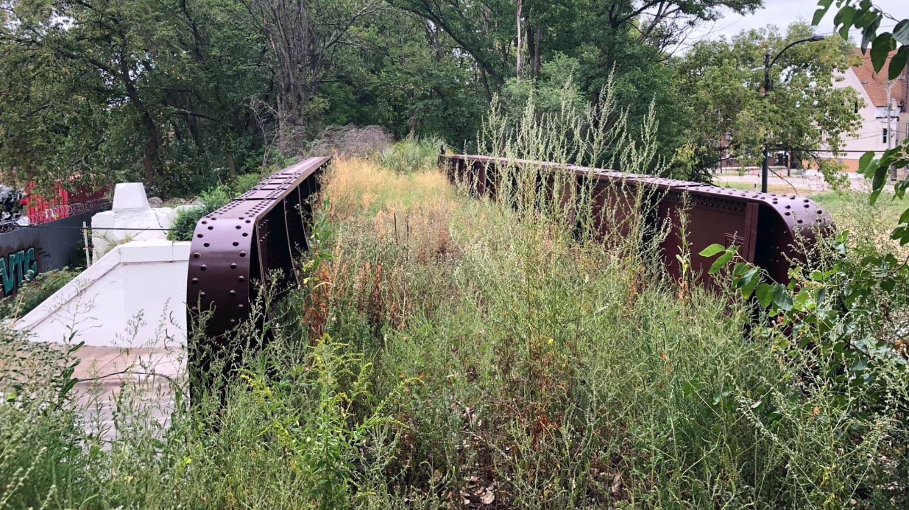 An abandoned rail spur on 59th Street is inching toward becoming the elevated Englewood Nature Trail. Pictured in 2020. (Patty Wetli / WTTW News)