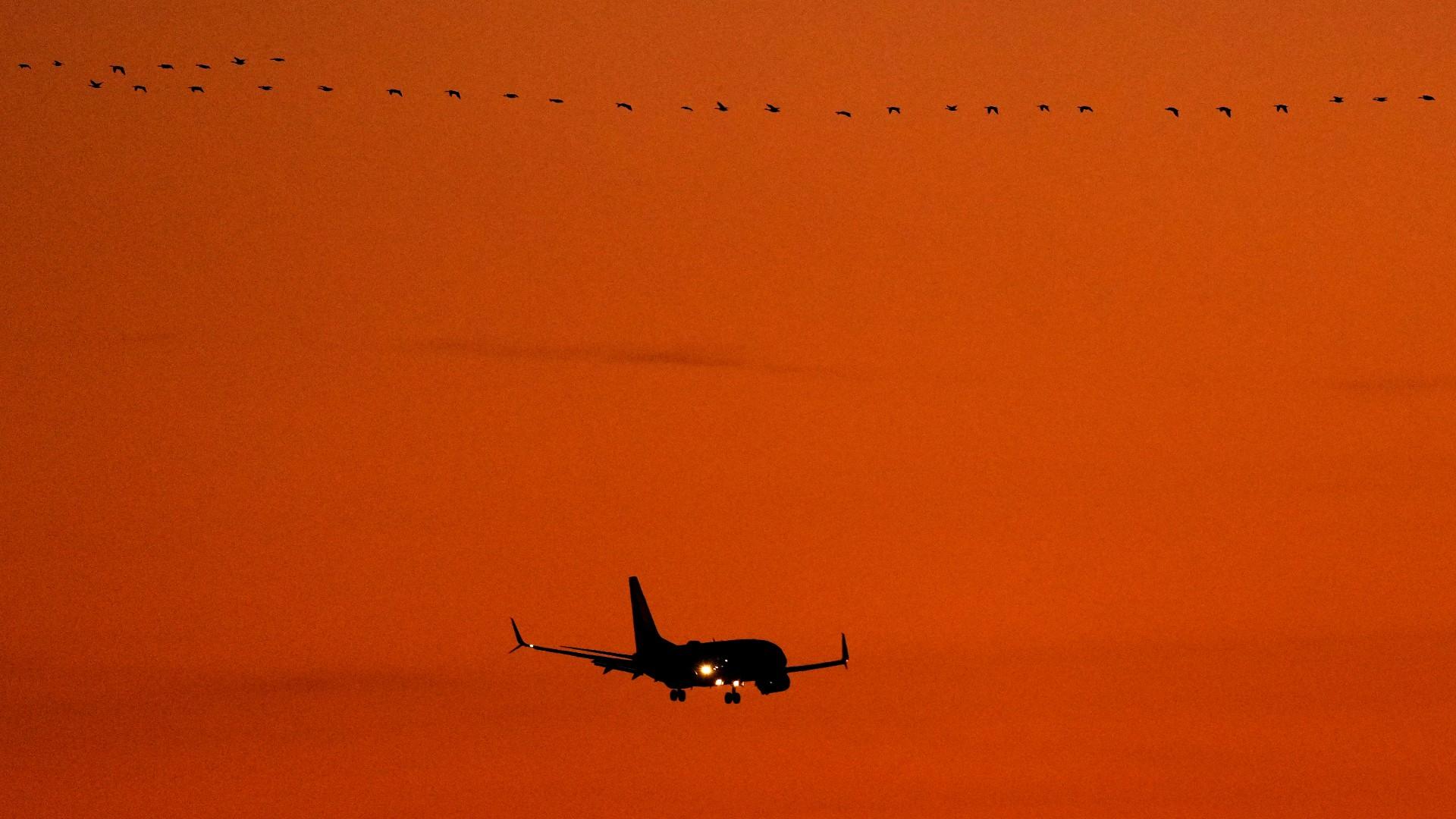 A Southwest Airlines passenger jet approaches Kansas City International Airport to land as geese fly overhead, Friday, Dec. 30, 2022, in Kansas City, Mo. A computer outage at the Federal Aviation Administration brought flights to a standstill across the U.S. on Wednesday, with hundreds of delays quickly cascading through the system at airports nationwide. (AP Photo / Charlie Riedel, File)