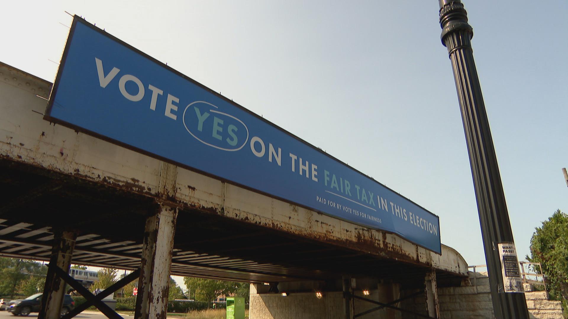 A billboard in Chicago promotes voting in favor of the so-called fair tax in the November election. (WTTW News)