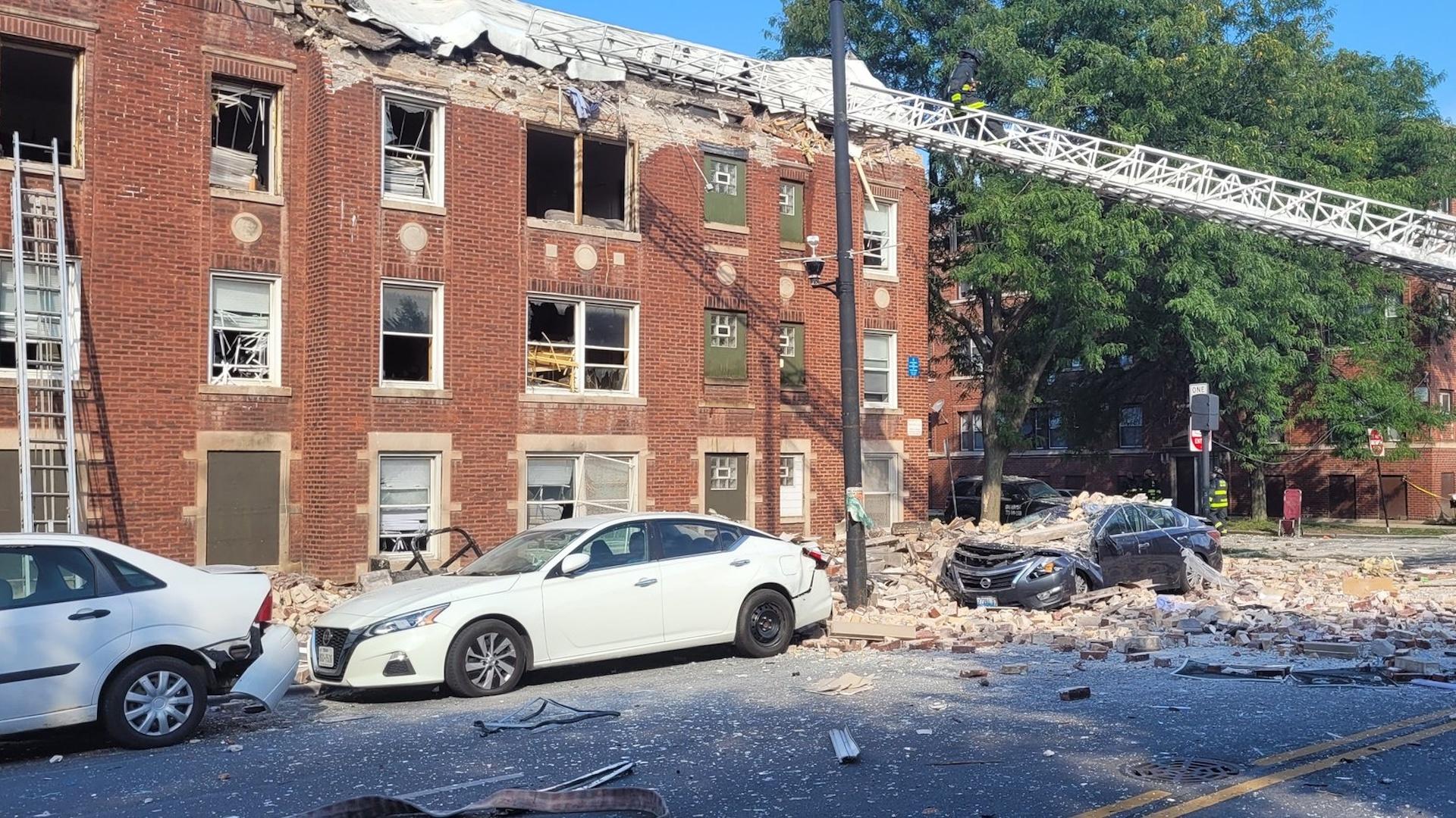 Chicago firefighters respond to a building explosion at West End and North Central avenues Tuesday morning. (Chicago Fire Media / @CFDMedia)