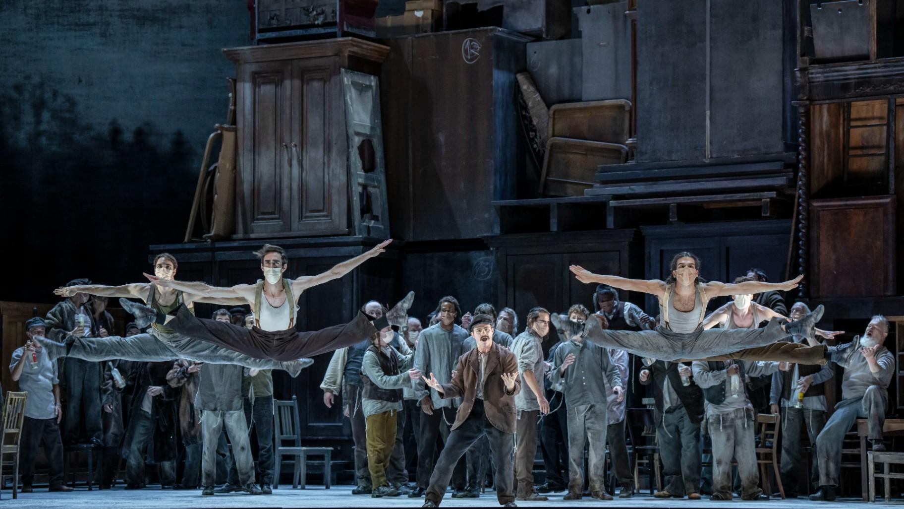 Dancers fly during Barrie Kosky’s production of “Fiddler on the Roof” at the Lyric Opera House. (Credit: Todd Rosenberg)