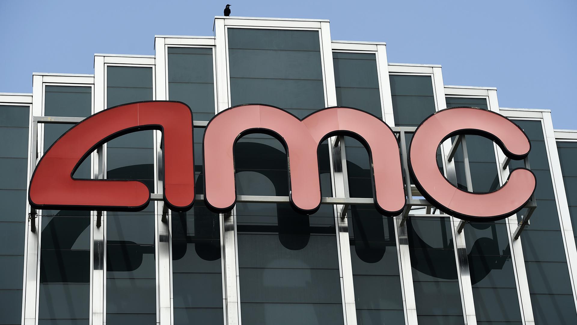 In this April 29, 2020 file photo, the AMC sign appears at AMC Burbank 16 movie theater complex in Burbank, Calif. (AP Photo / Chris Pizzello, File)