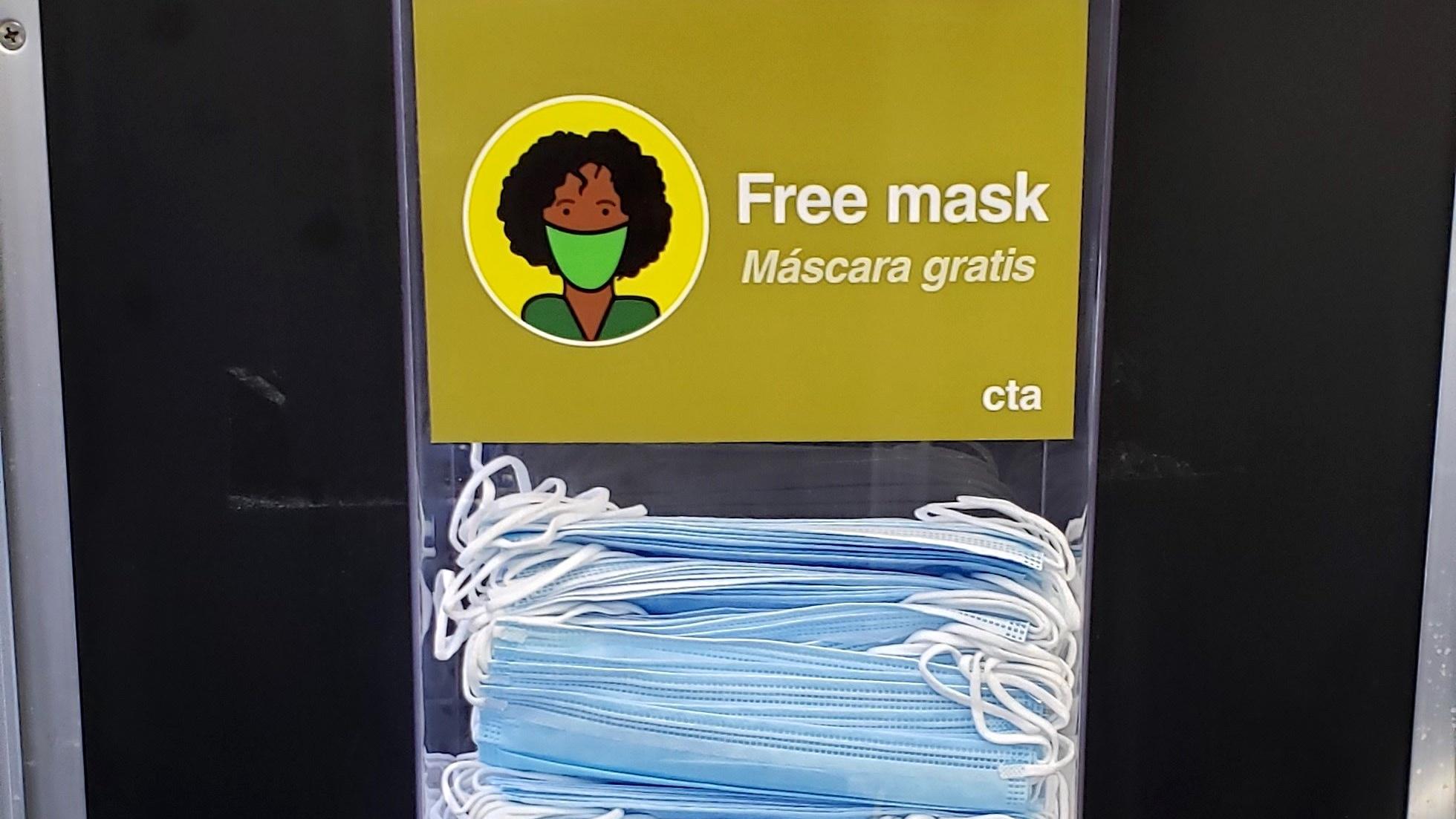 CTA free face mask dispenser. (Courtesy of Chicago Transit Authority)