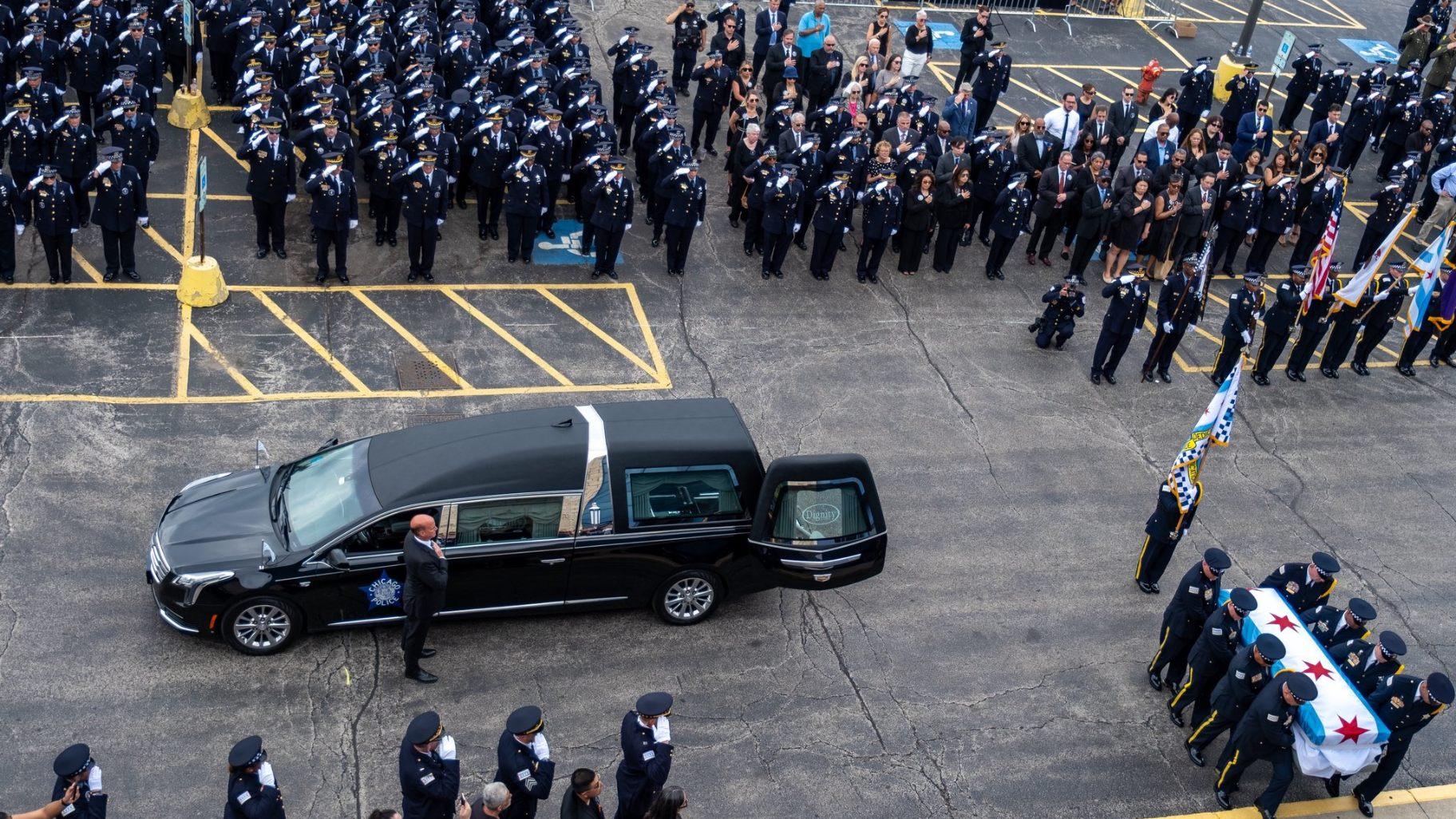 Chicago police officers salute during the funeral of Officer Krystal Rivera on June 26, 2025. (Chicago Police Department) Chicago police officers salute during the funeral of Officer Krystal Rivera on June 26, 2025. (Chicago Police Department)