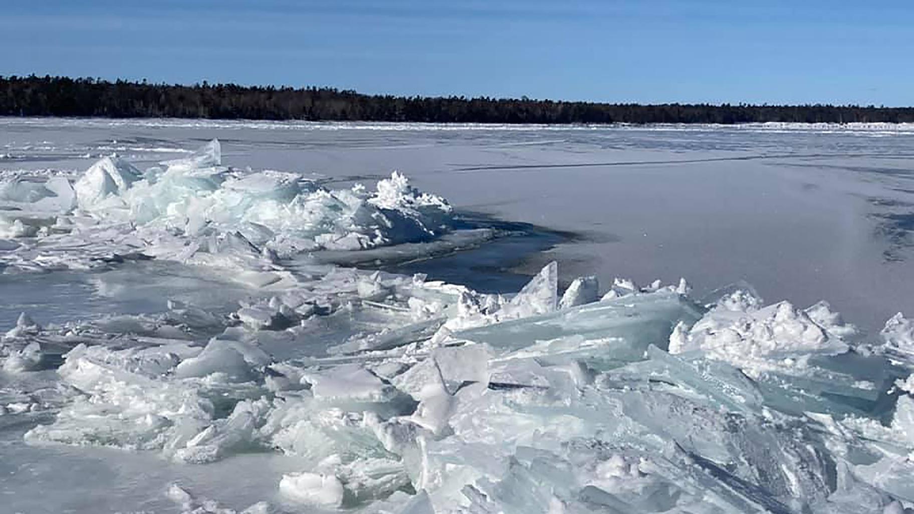 Ice builds on Lake Michigan along the shore at Newport State Park in Wisconsin, Feb. 15, 2021. (AP Photo /  Roger Schneider)