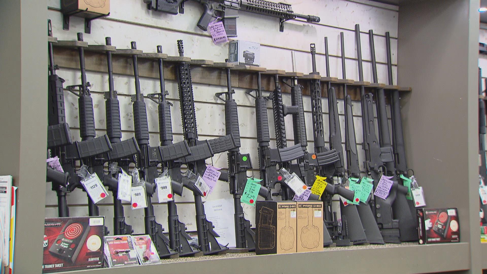 A gun store display is pictured in a file photo. (WTTW News)