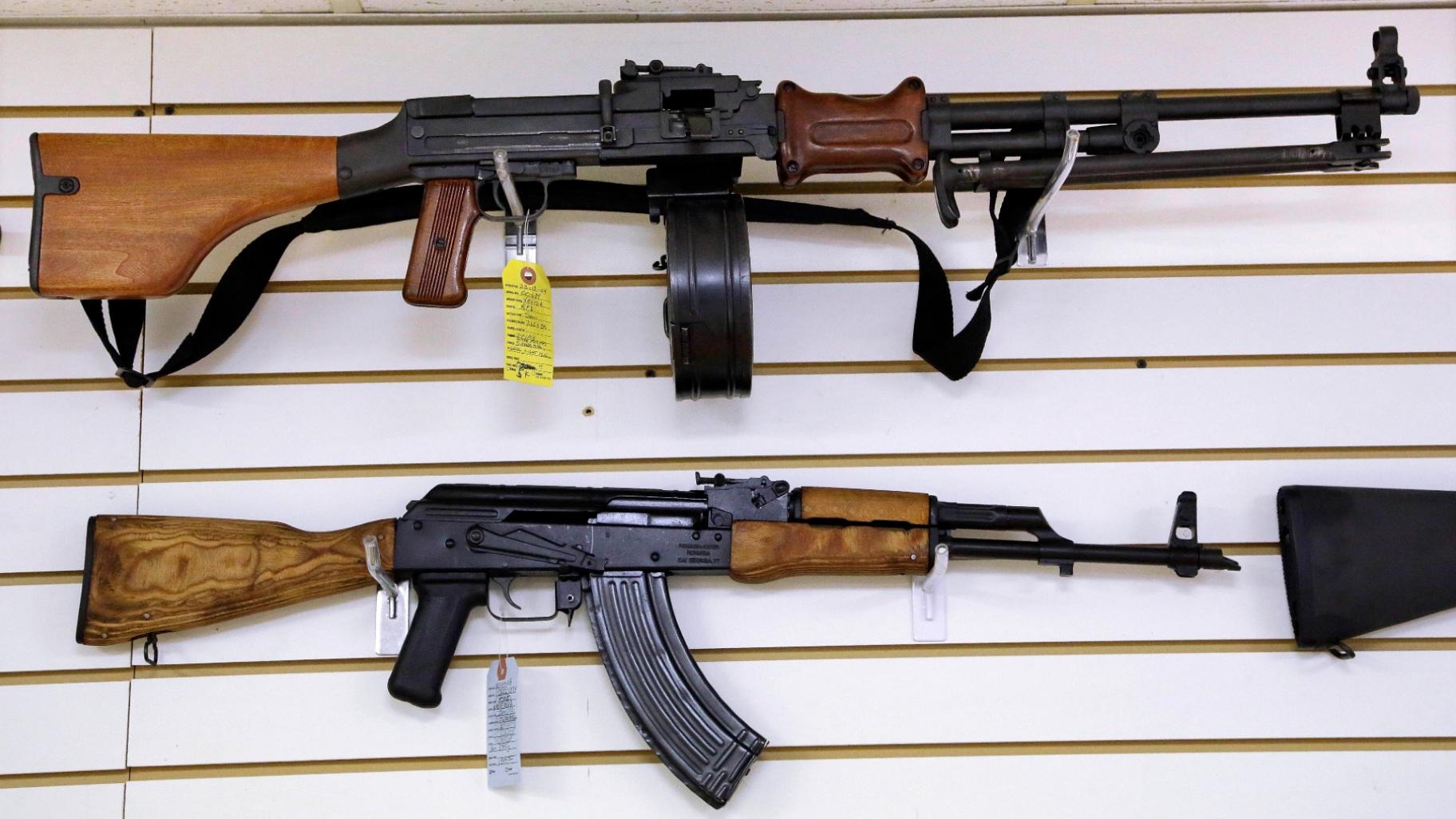 FILE - Assault weapons are seen for sale at Capitol City Arms Supply on Jan. 16, 2013 in Springfield, Ill. (AP Photo / Seth Perlman, File)