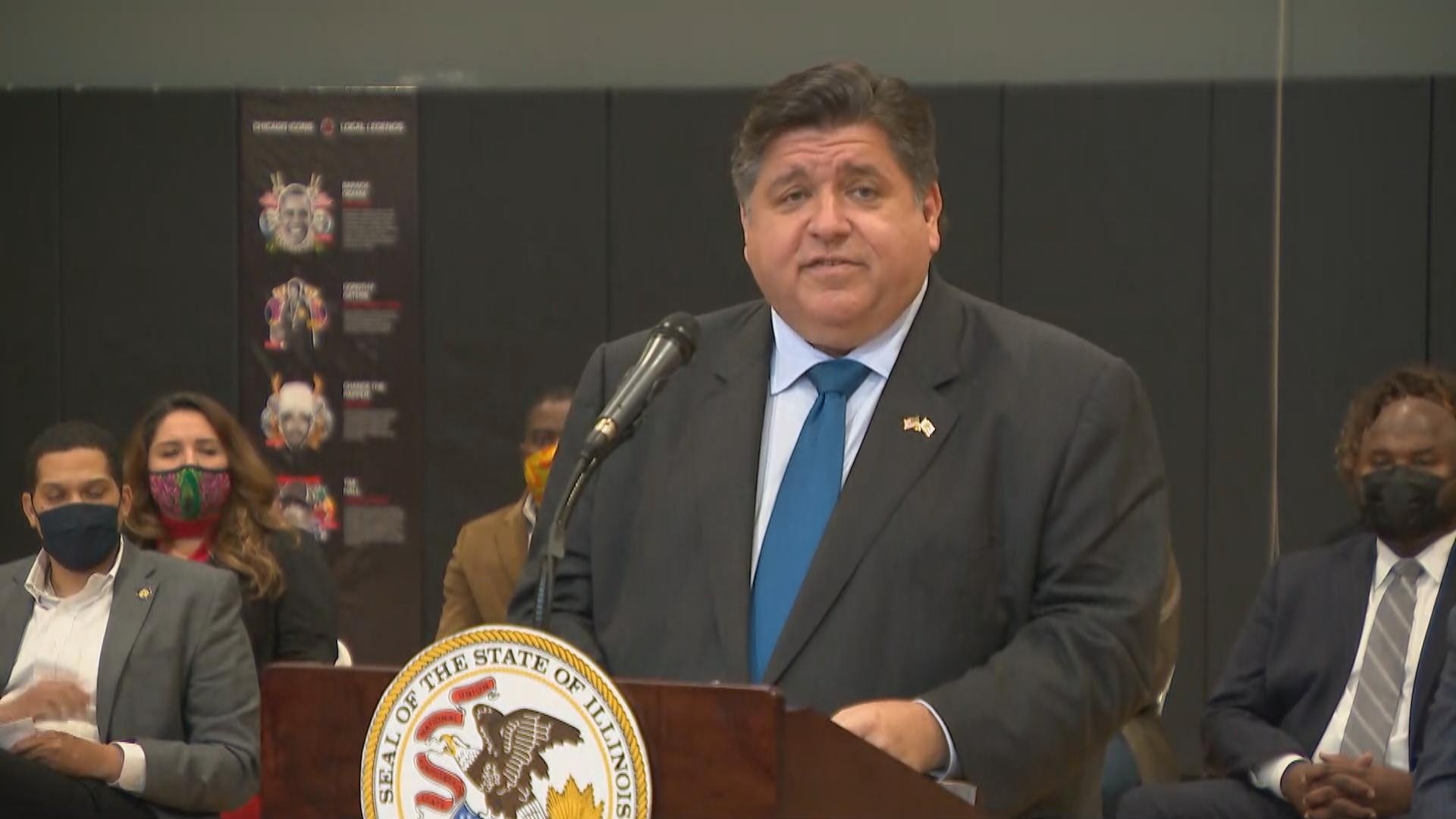 Gov. J.B. Pritzker speaks Monday, Nov. 1, 2021 at a press conference. (WTTW News)