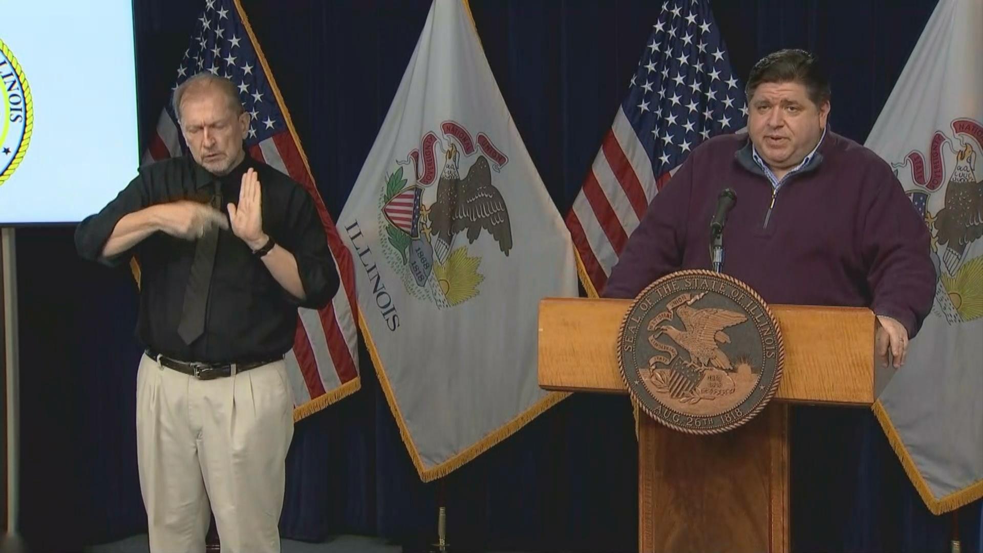 Gov. J.B. Pritzker speaks to the media during his daily press briefing on COVID-19 on Tuesday, Nov. 3, 2020. (WTTW News)