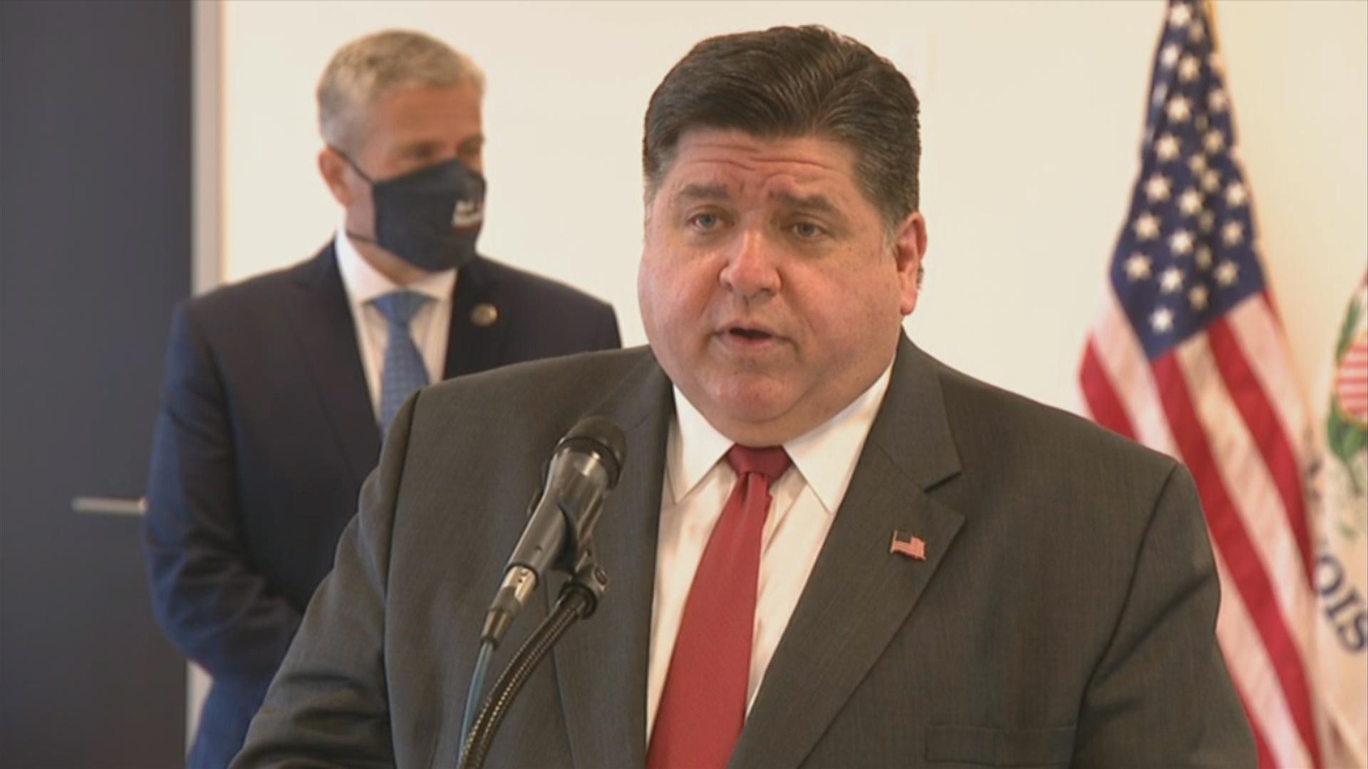 Gov. J.B. Pritzker talks Wednesday, Nov. 11, 2020 at the newly opened veterans home. (WTTW News)