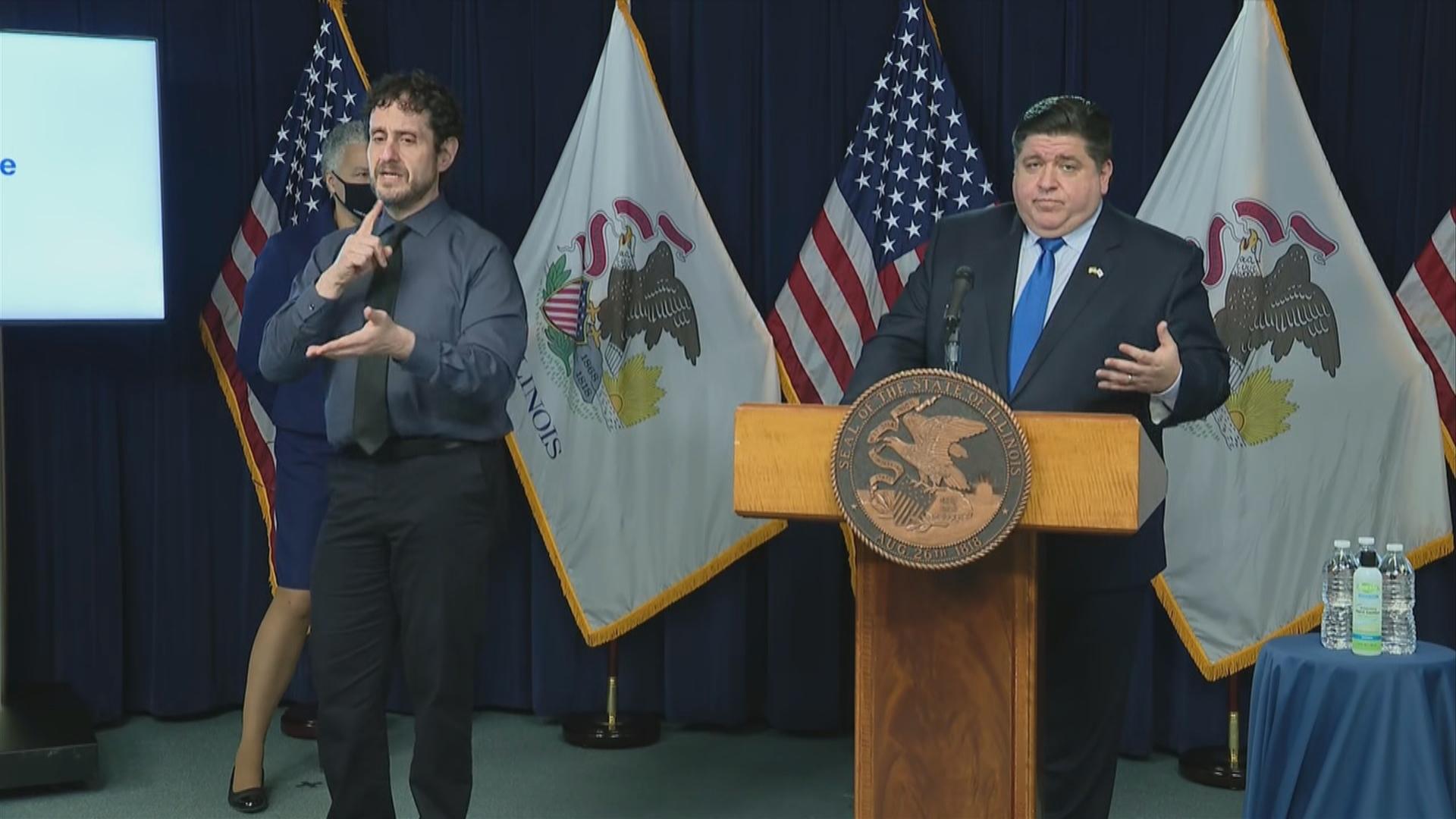 Gov. J.B. Pritzker talks Wednesday, Dec. 16, 2020 during his daily coronavirus press briefing. (WTTW News)