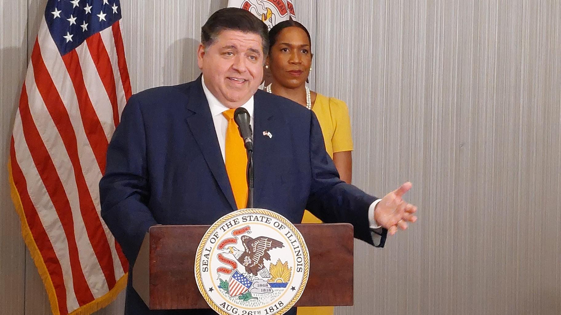 Gov. J.B. Pritzker speaks to the media on Nov. 9, 2022. (WTTW News)