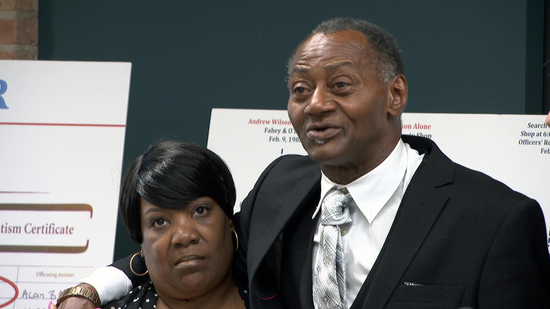 Jackie Wilson responds to a question from the media at a news conference announcing a lawsuit filed on his behalf on Wednesday, June 30, 2021. (WTTW News)