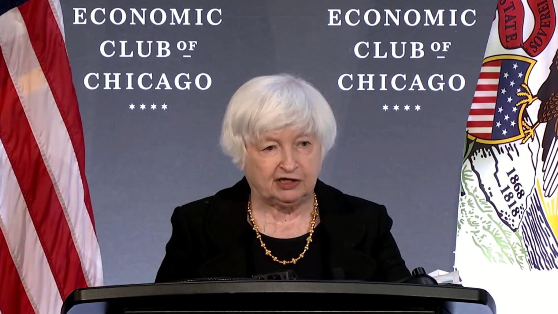 Treasury Secretary Janet Yellen speaks at the Economic Club of Chicago on Jan. 25, 2024. (Treasury Department / X)