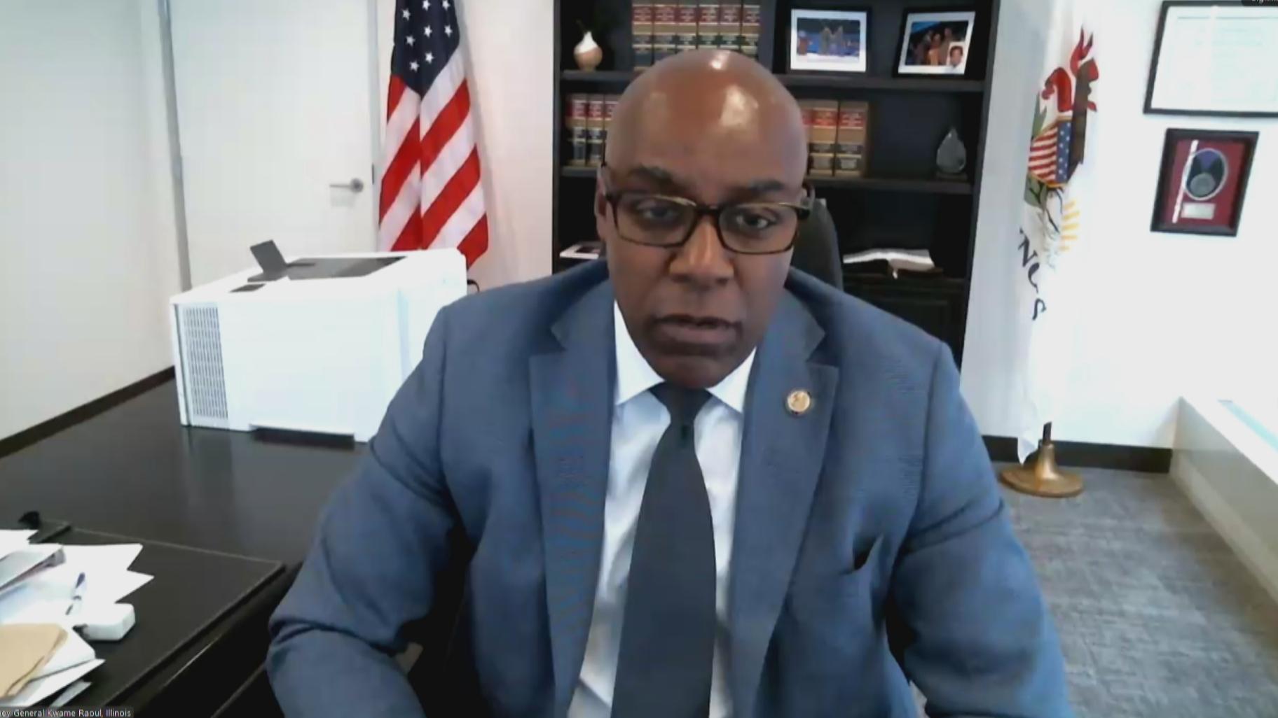 Illinois Attorney General Kwame Raoul speaks at a news conference Tuesday, Jan. 28, 2025. (WTTW News) Illinois Attorney General Kwame Raoul speaks at a news conference Tuesday, Jan. 28, 2025. (WTTW News)