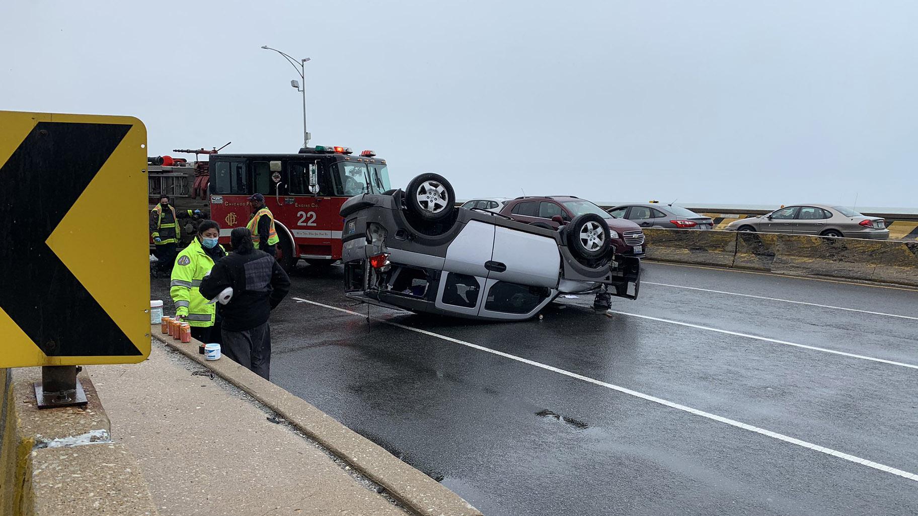 A crash shut down the southbound lanes of Lake Shore Drive on Tuesday, May 5, 2020. (Courtesy Chicago Police Department)