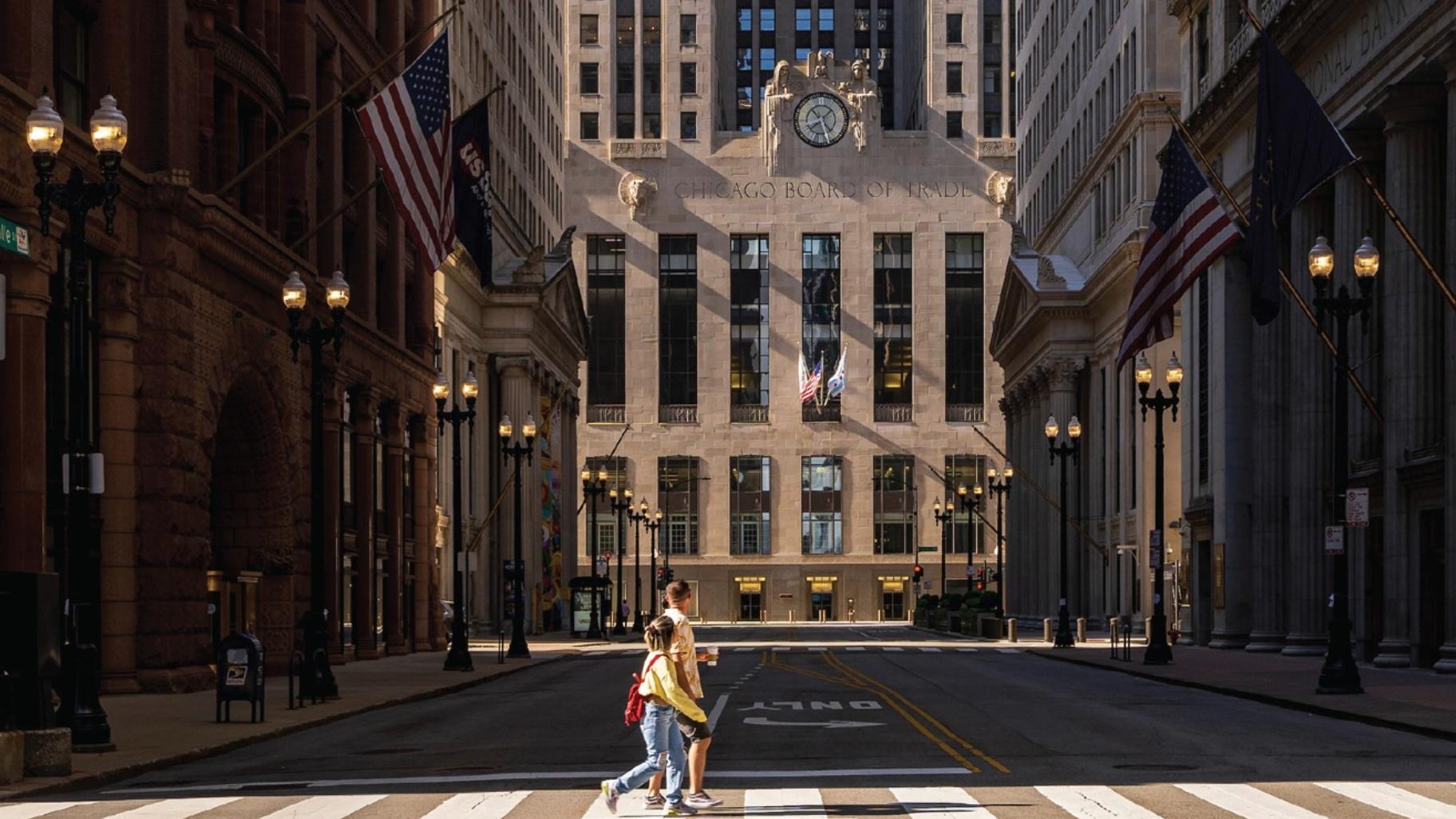 Two people cross LaSalle Street. (Provided: City of Chicago)