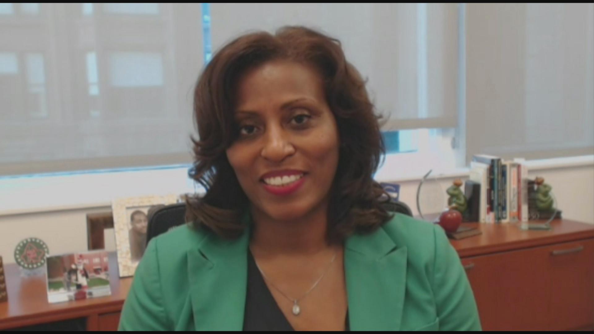 Chicago Public Schools Chief Education Officer LaTanya McDade speaks via Zoom with “Chicago Tonight” on Tuesday, April 14, 2020. (WTTW News)