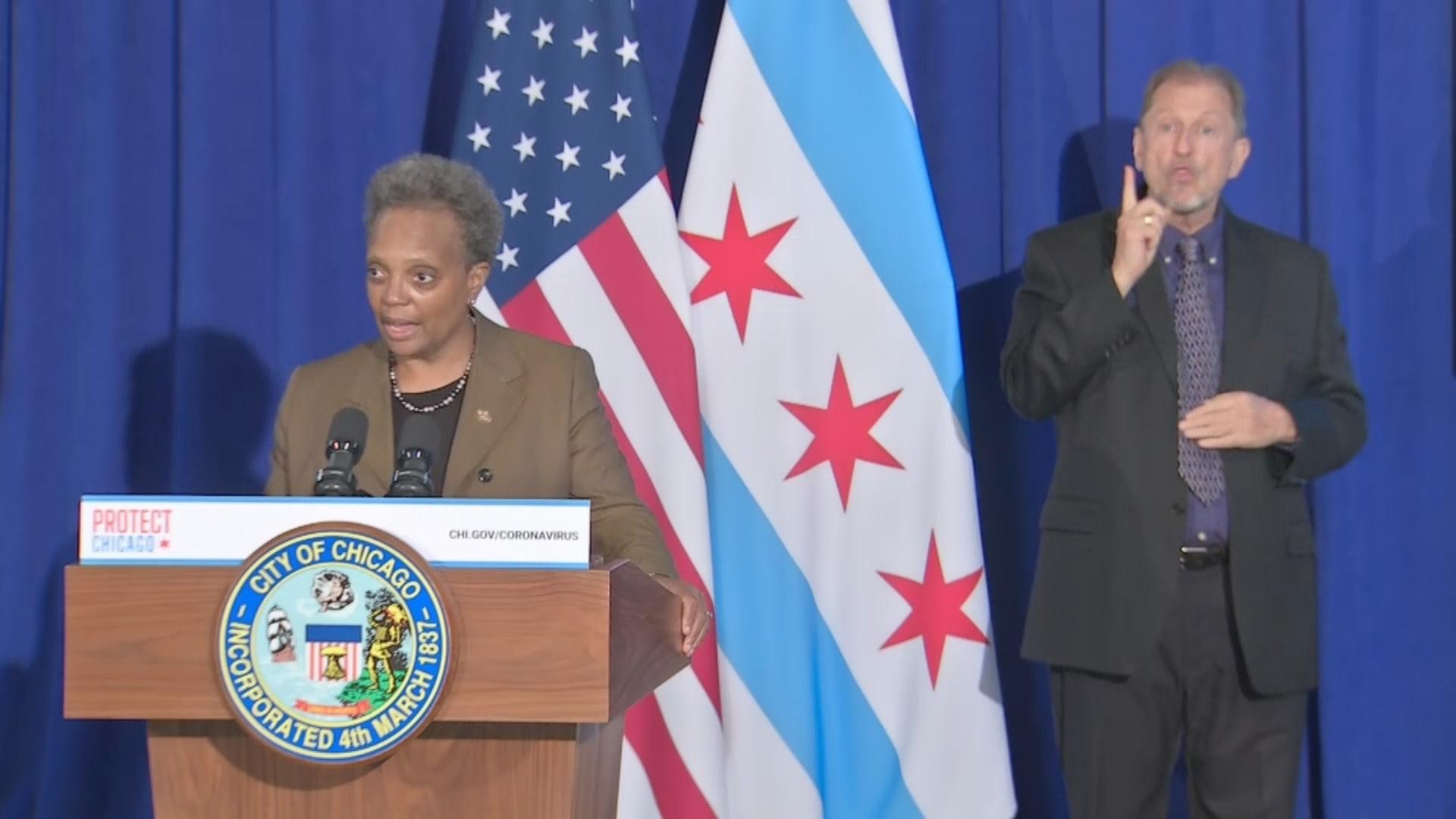 Mayor Lori Lightfoot speaks Thursday, Nov. 12, 2020 at a press conference. (WTTW News via Chicago Mayor’s Office)