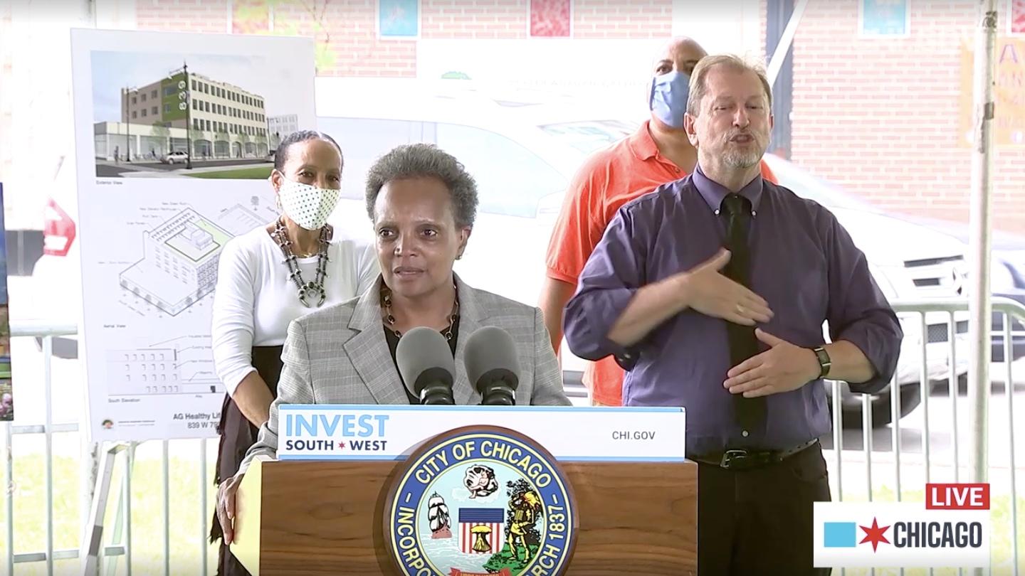 Mayor Lori Lightfoot announces 1 million in investments in the South and West Sides on Monday, June 29, 2020. (Screenshot via Chicago Mayor’s Office / Facebook)