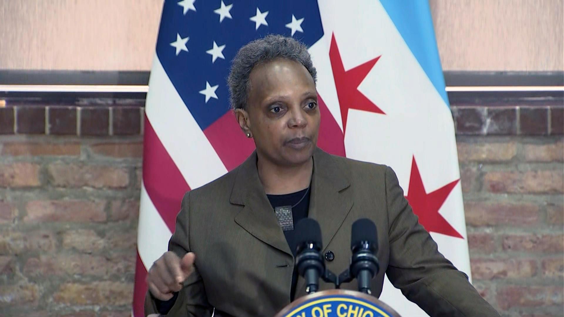 Mayor Lori Lightfoot speaks at the New Life Church on Monday, April 5, 2021. (WTTW News)