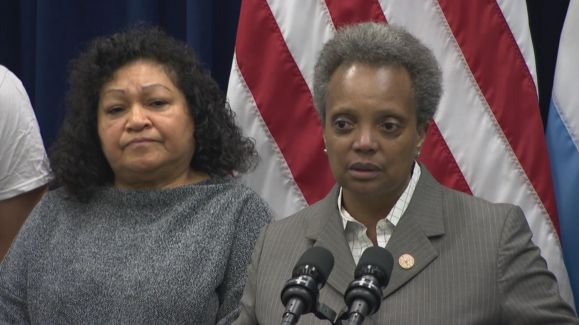Mayor Lori Lightfoot speaks to the media after a City Council meeting on Wednesday, Jan. 15, 2020. (WTTW News)