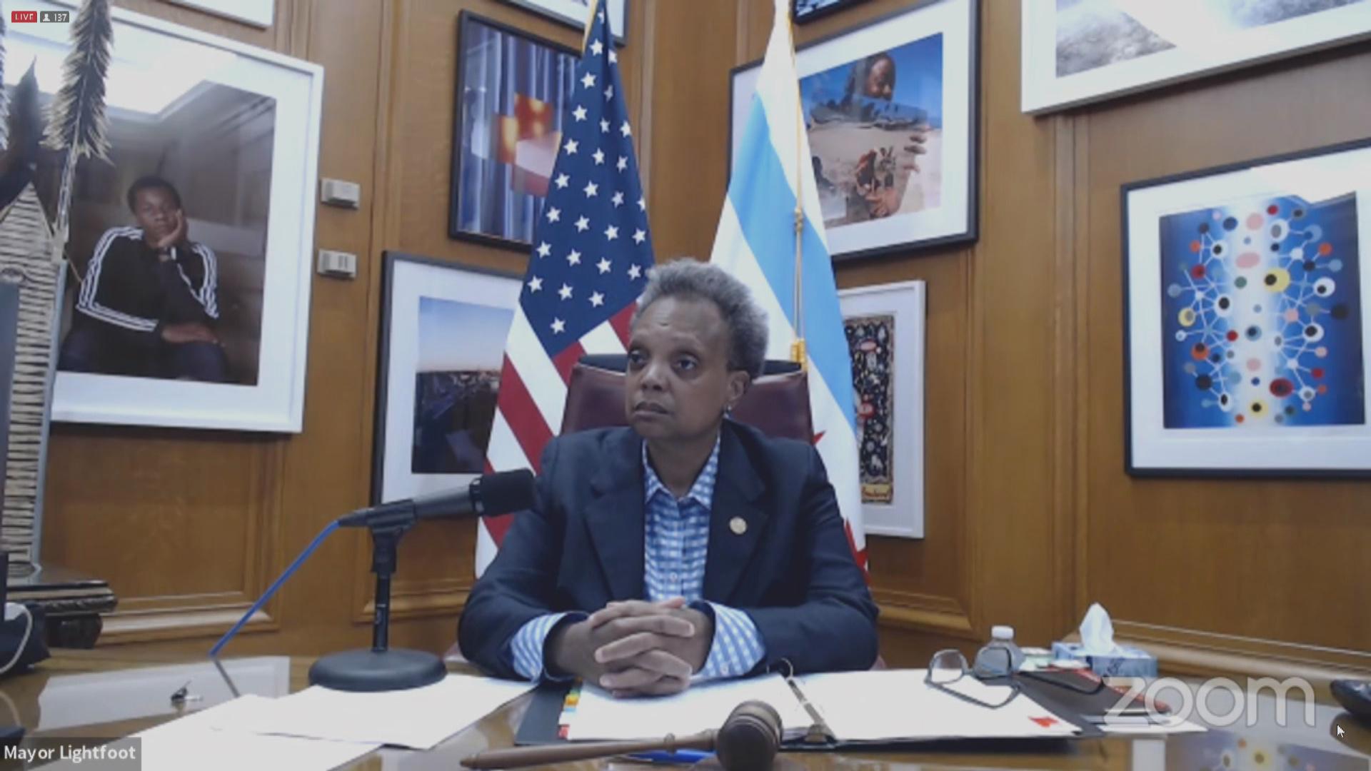 Mayor Lori Lightfoot presides over a virtual Chicago City Council meeting on Wednesday, June 17, 2020. 