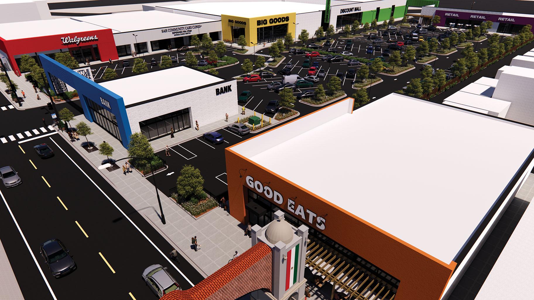 A rendering of the redesigned area around the Discount Mall in Little Village (Courtesy of Novak Construction, Mid-America and Hirsch, MPG)
