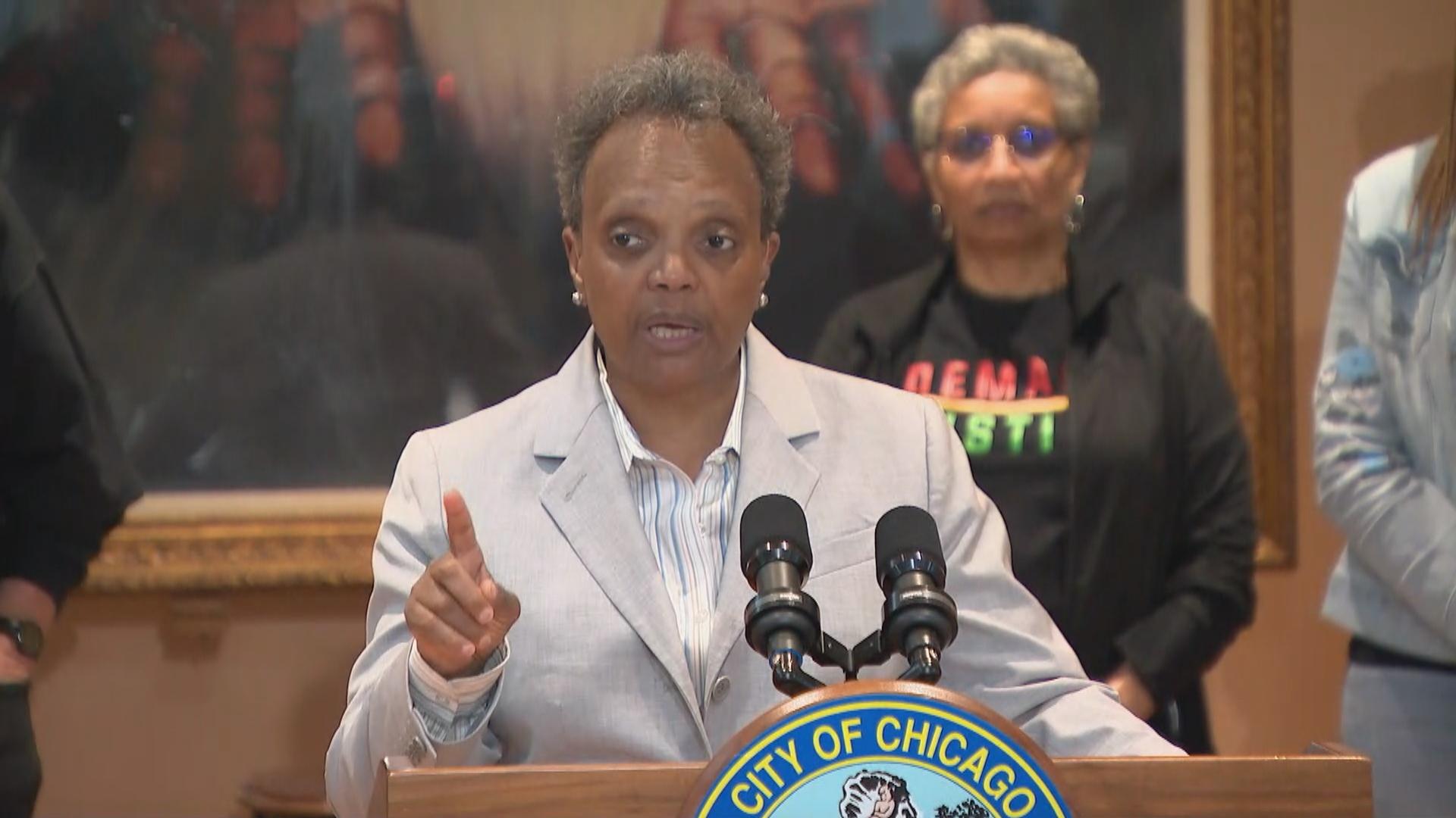 Mayor Lori Lightfoot speaks at a news conference on June 6, 2022. (WTTW News)