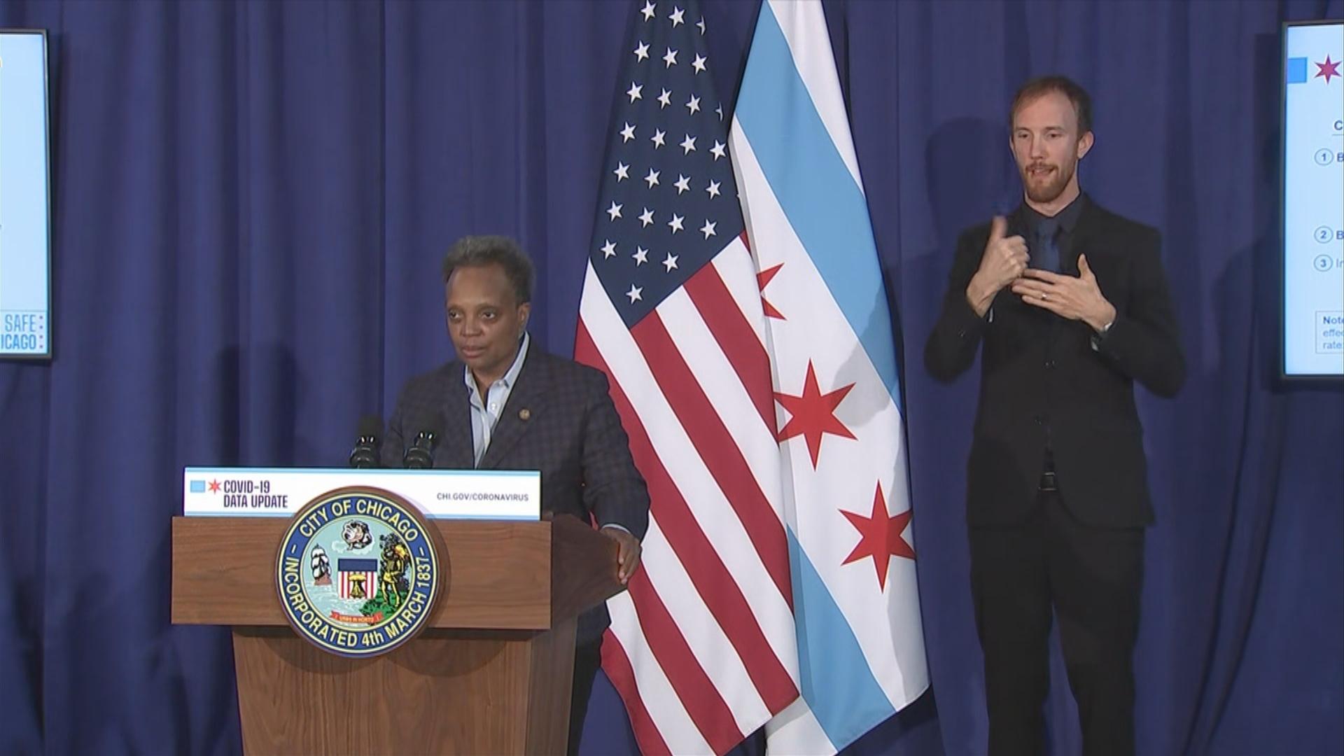 Mayor Lori Lightfoot announces new restrictions Thursday, Oct. 22, 2020 to curb the spread of the coronavirus. (WTTW News)