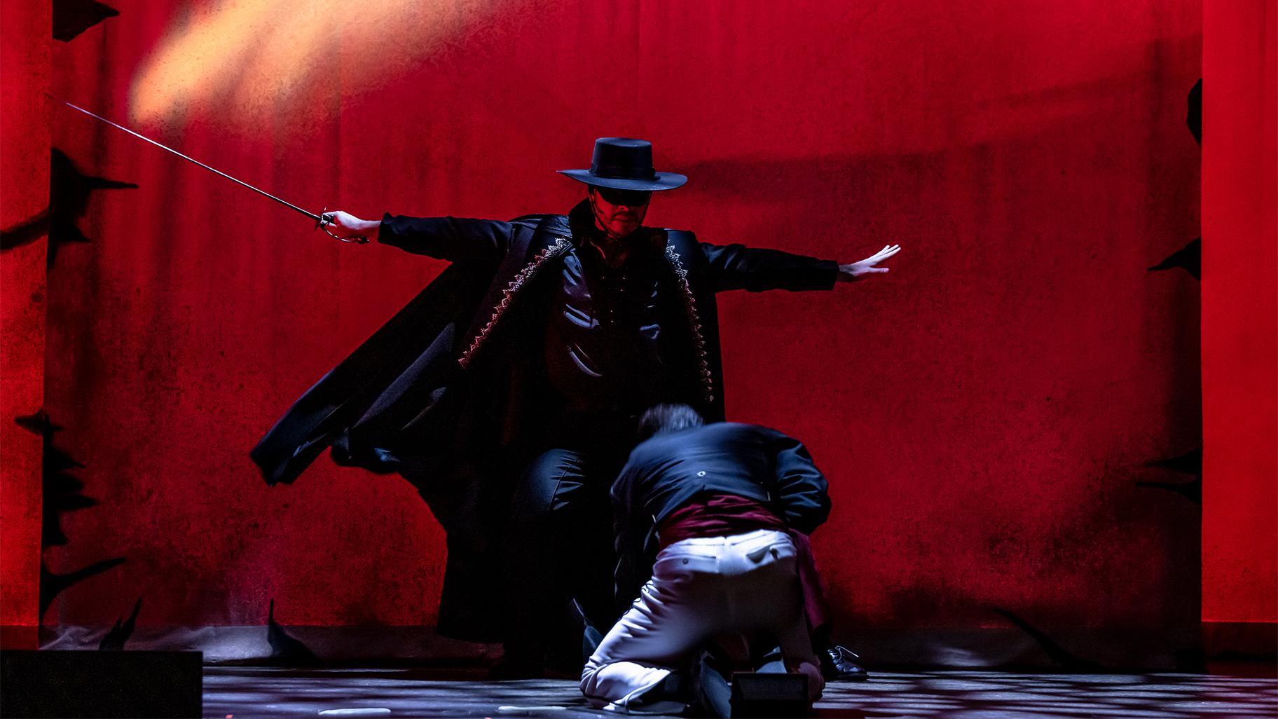 Cisco Lopez (Diego/Zorro), Emmanuel Ramirez (Ramon) in Music Theater Works’ ZORRO: THE MUSICAL, August 12, 2022 - August 21, 2022 at the North Shore Center for the Performing Arts in Skokie.