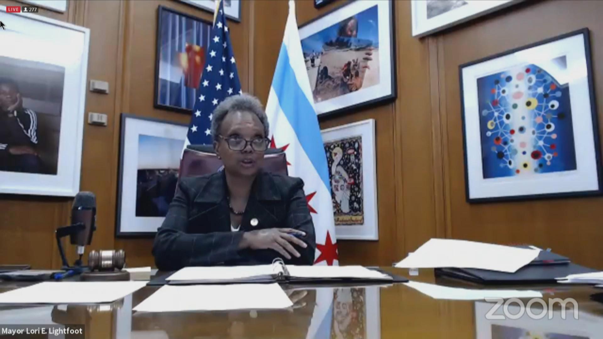 Mayor Lori Lightfoot speaks during a virtual Chicago City Council meeting on Monday, Nov. 16, 2020. (WTTW News via City of Chicago)