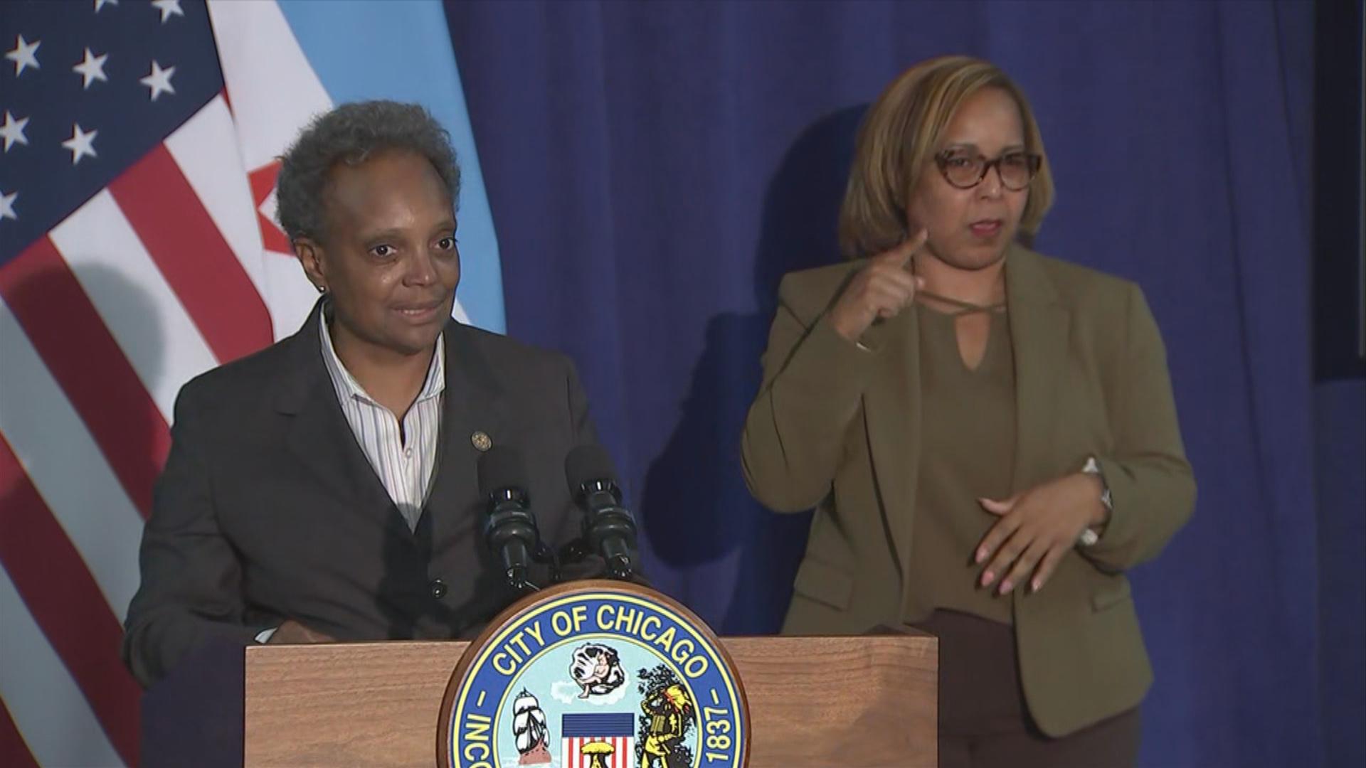 Mayor Lori Lightfoot speaks to the media on Tuesday, Oct. 6, 2020. (WTTW News)