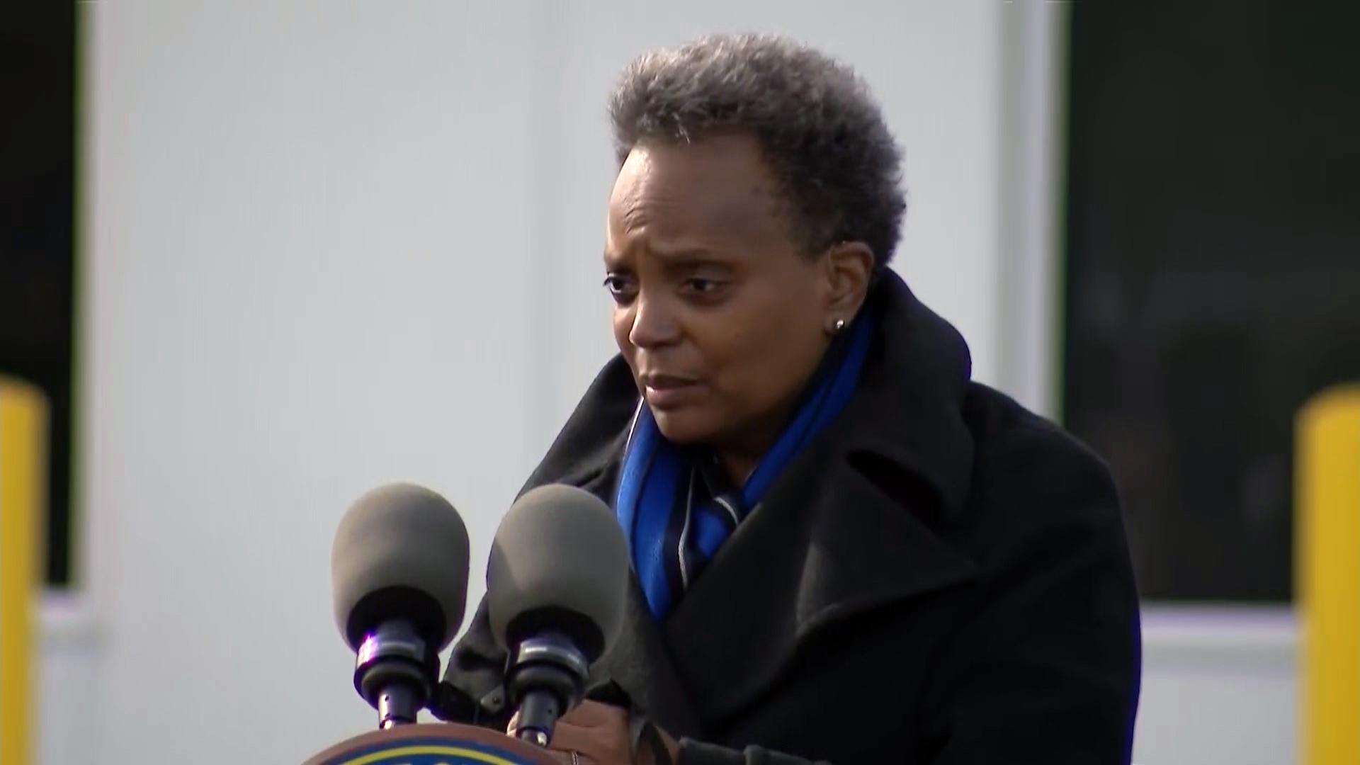 Mayor Lori Lightfoot speaks in Pullman on Wednesday, Oct. 28, 2020. (WTTW News)