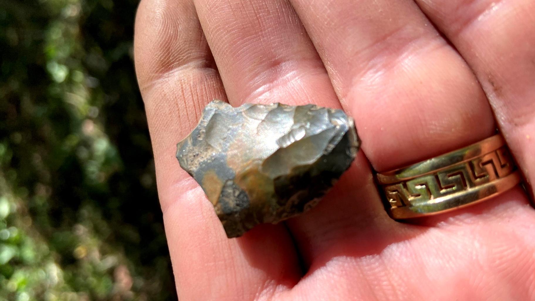 A prehistoric stone tool discovered during a recent archeological dig at Midewin National Tallgrass Prairie. (Courtesy of Bill Parkinson)