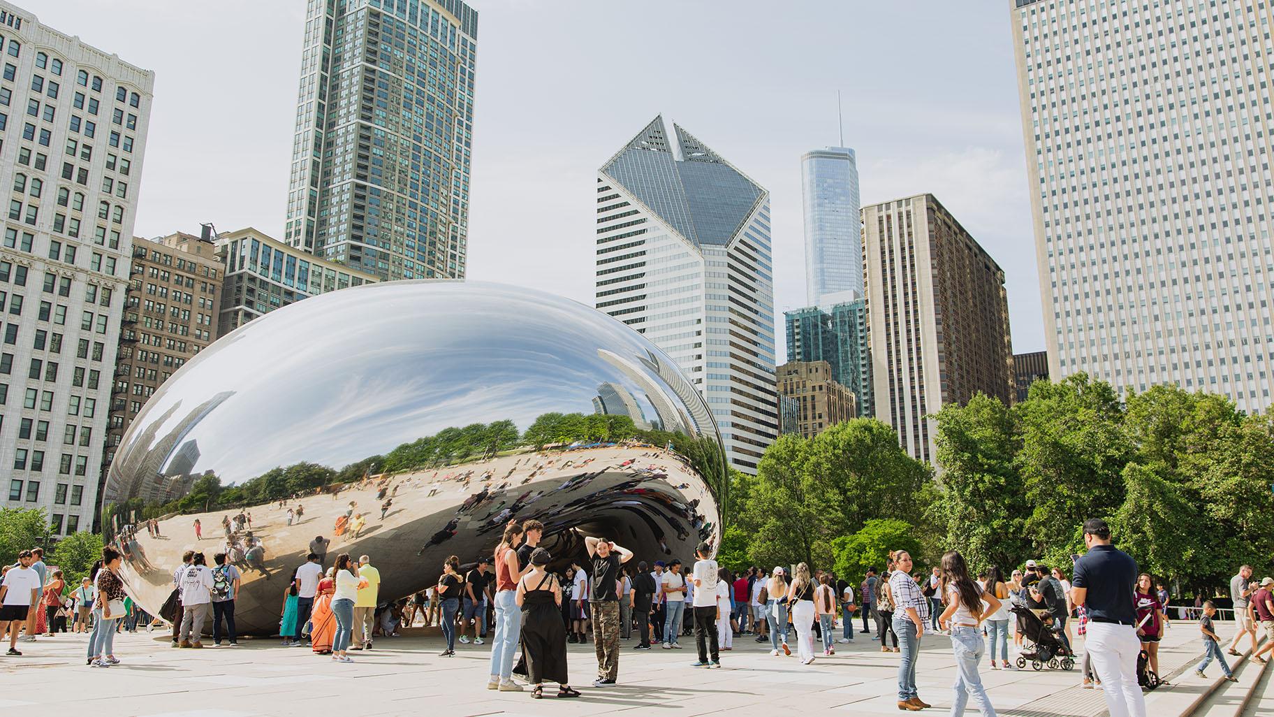 “The Bean” is pictured in Millennium Park in Aug. 2023. (Michael Izquierdo / WTTW News)