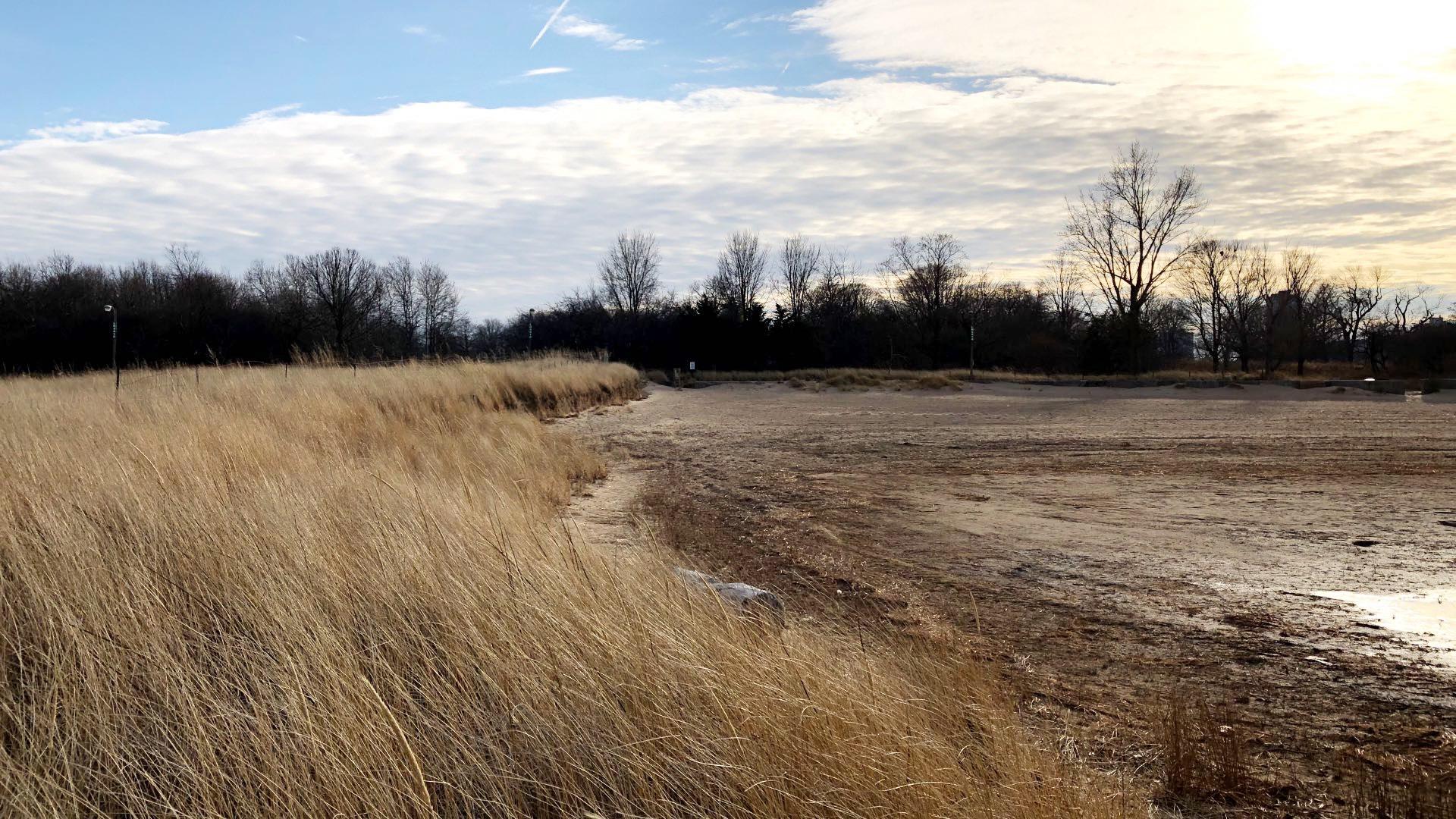 Montrose Beach Dune Natural Area on the left, and the proposed section of Montrose Beach that would be incorporated into the protected area. (Patty Wetli / WTTW News)