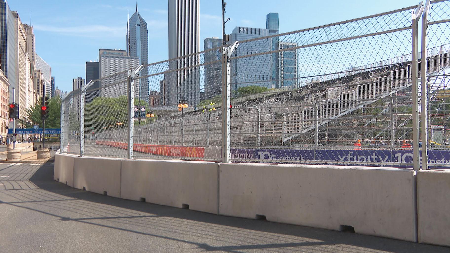 Workers start to tear down the NASCAR course and seating in downtown Chicago on July 3, 2023. (WTTW News)