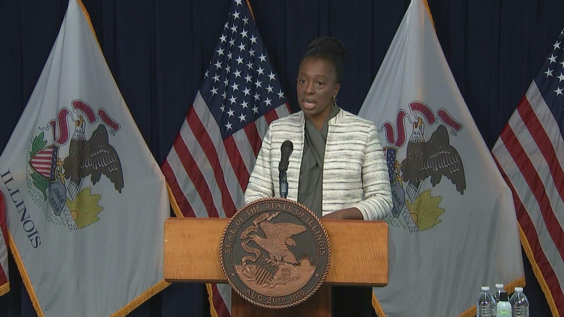 Illinois Department of Public Health Director Dr. Ngozi Ezike talks Wednesday, Dec. 2, 2020 during the state’s daily COVID-19 briefing. (WTTW News)