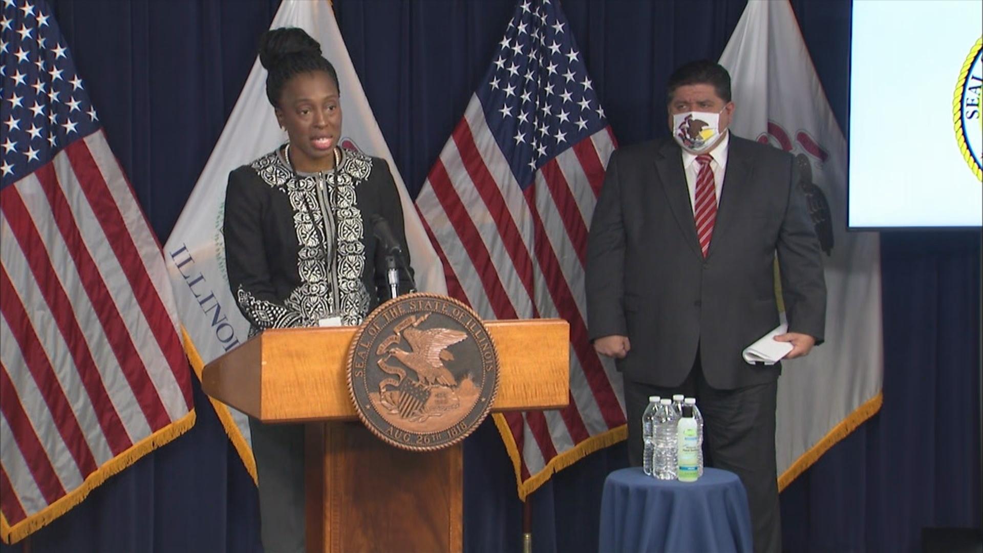 Illinois Department of Public Health Director Dr. Ngozi Ezike speaks Wednesday, Oct. 21, 2020 at the state’s daily COVID-19 press briefing. (WTTW News)