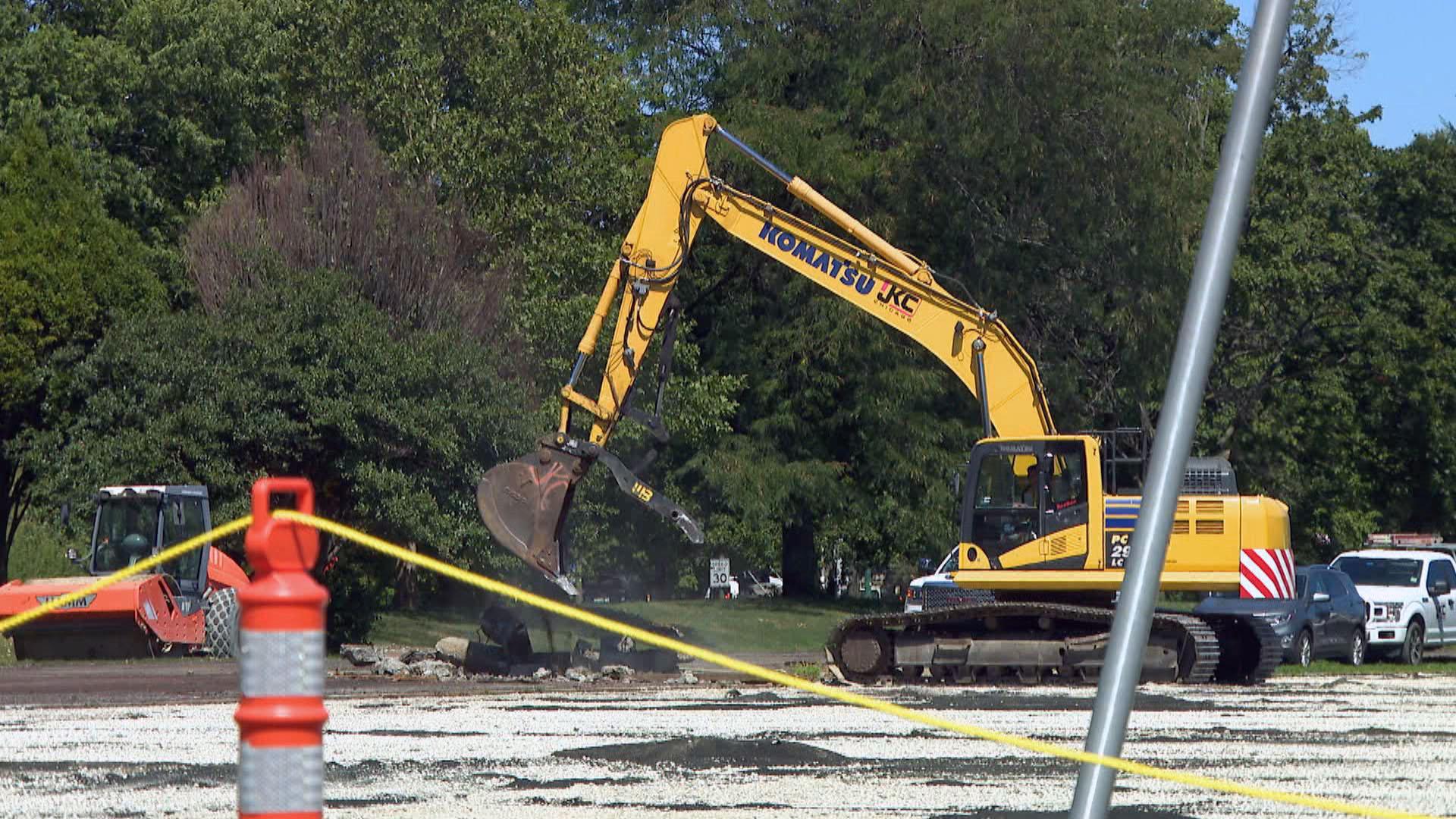 With a bulldozer and road closures in place, construction on the Obama Presidential Center began Monday, Aug. 16, 2021. (WTTW News) 