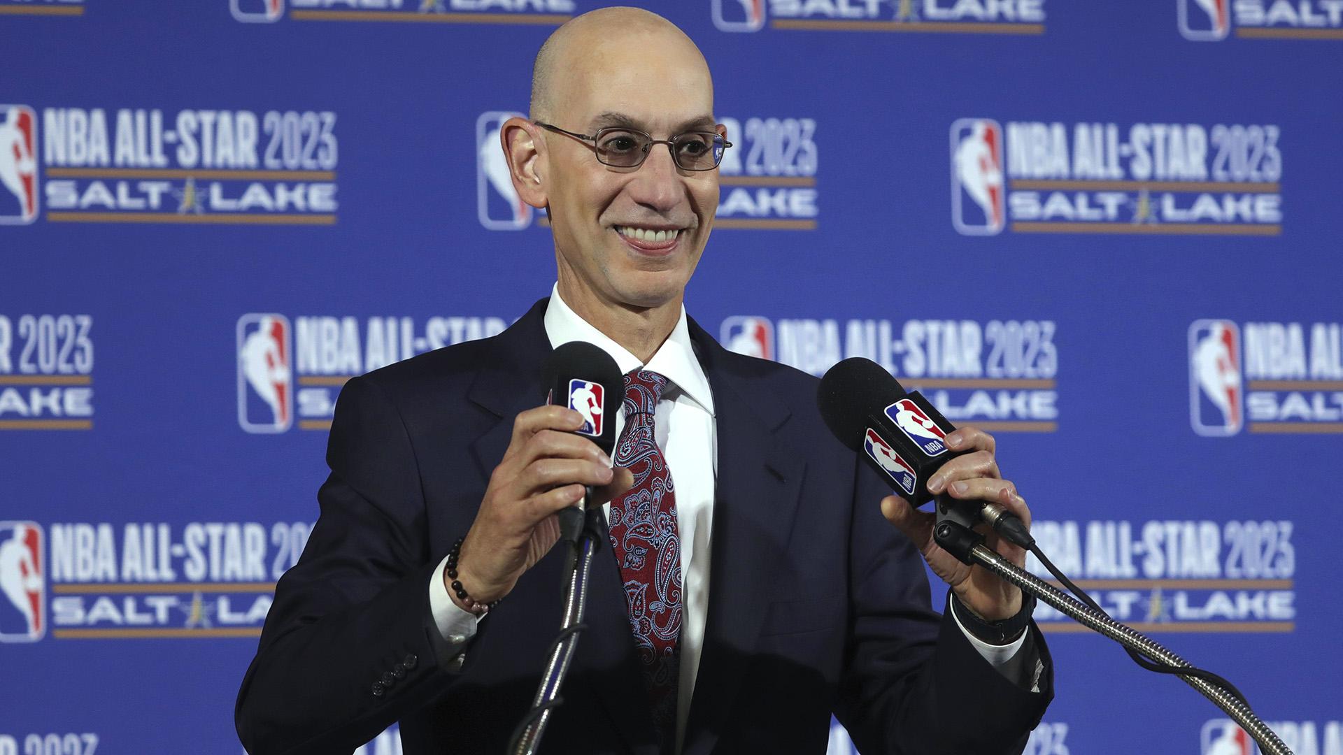 In this Oct. 23, 2019, file photo, NBA Commissioner Adam Silver speaks during a news conference at Vivint Smart Home Arena in Salt Lake City.  (AP Photo / Rick Bowmer, File)